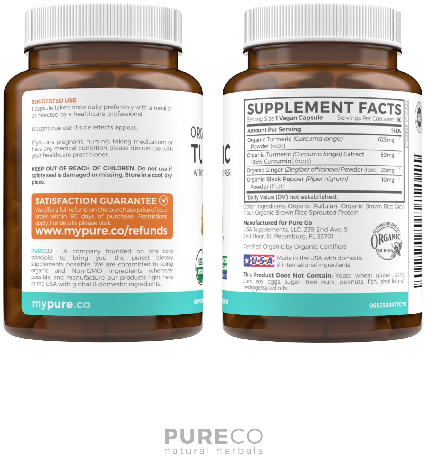 Pure Co: emballage élégant-curcuma-gingembre-poivre-noir, parfait pour un rituel santé minimaliste.