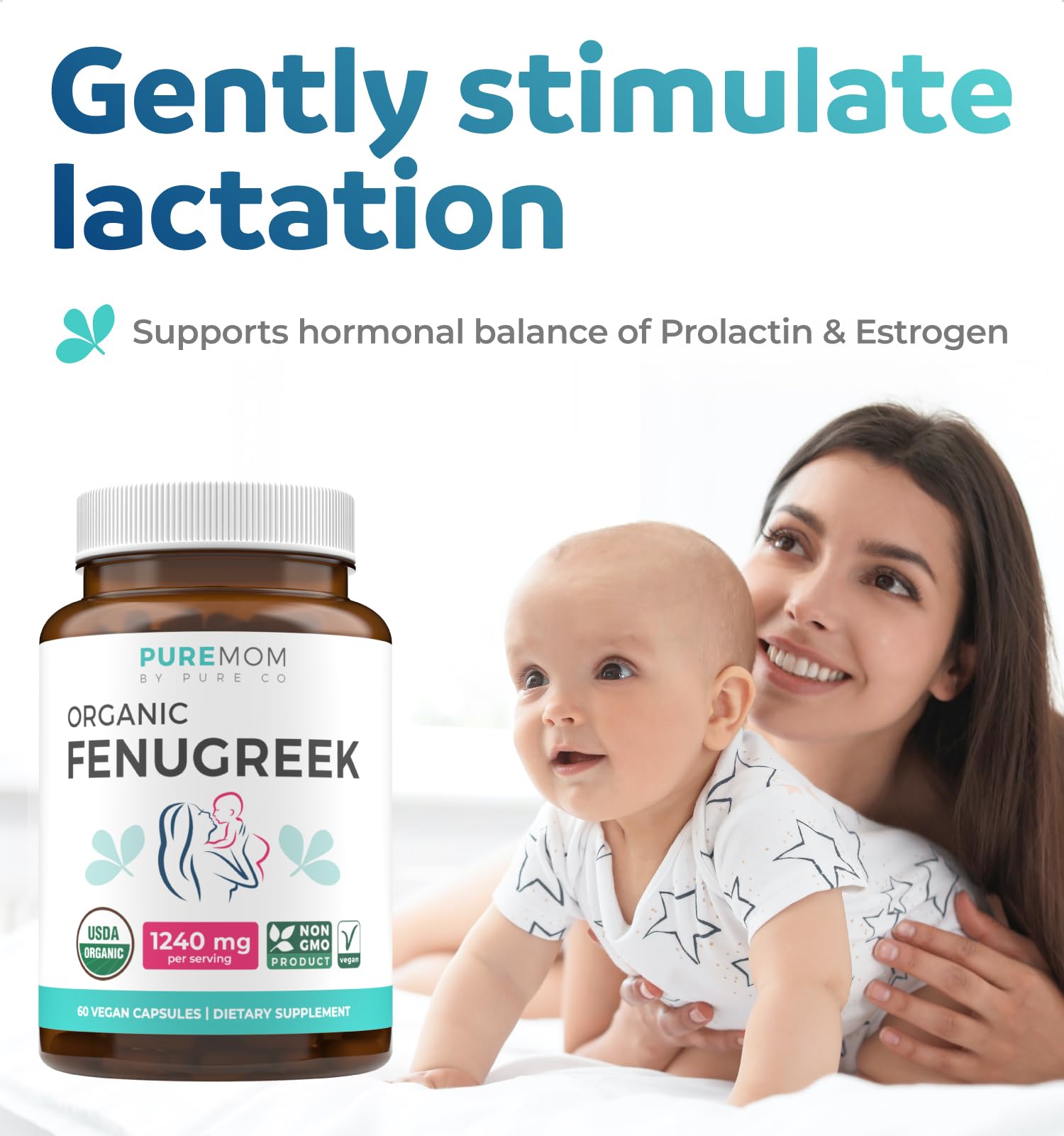 PURE CO Fenugrec: étiquette bio en évidence et ingrédients purs et véganes.