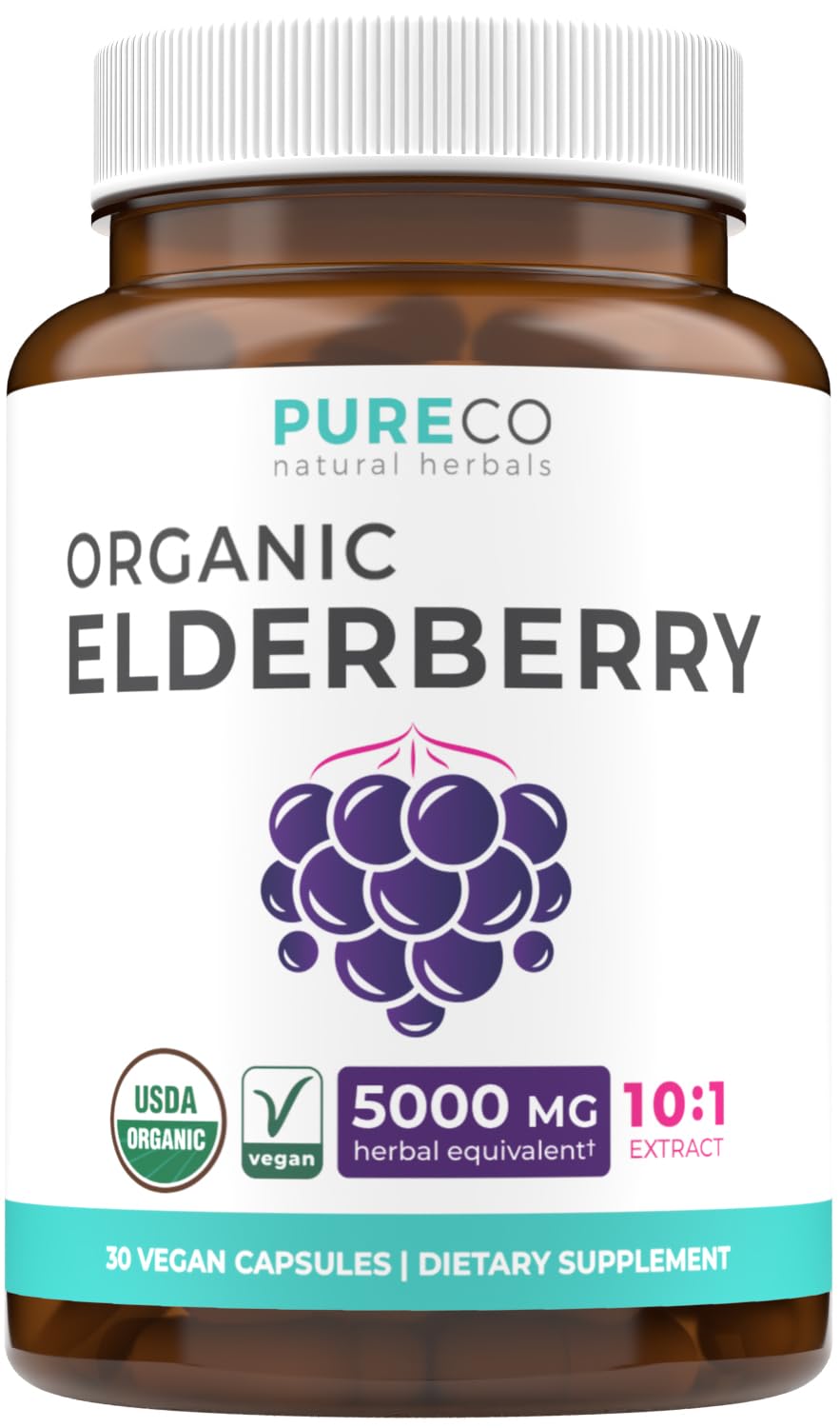 Pure Co, gelule de sureau noir bio, capsule facile à avaler pour le quotidien.