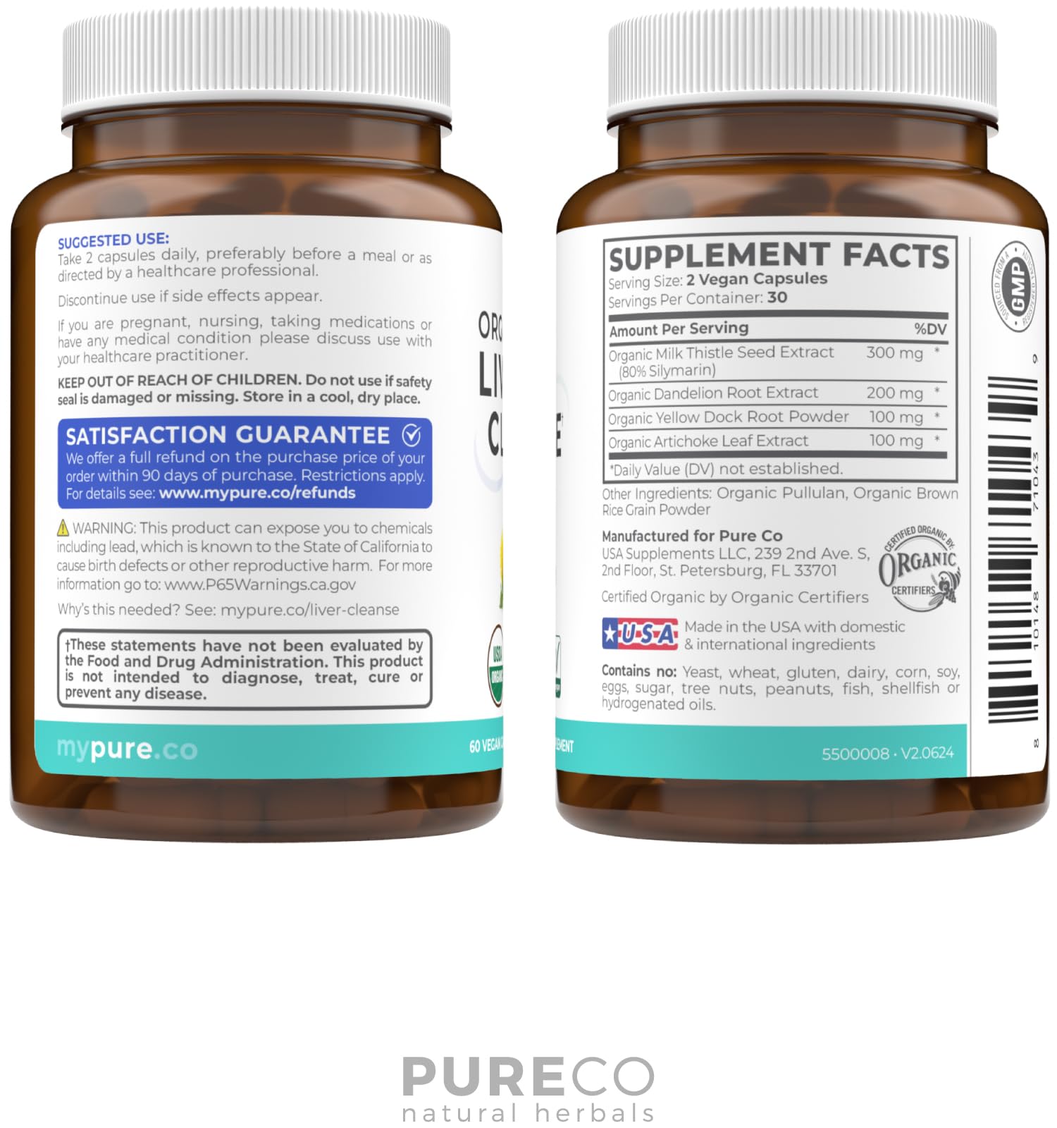 Pure Co Détox Foie – utilisation quotidienne suggérée, deux capsules pour une routine simple.