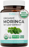 Gélules Pure Co Moringa dans bouteille bio USDA, soutien énergétique potentiel.