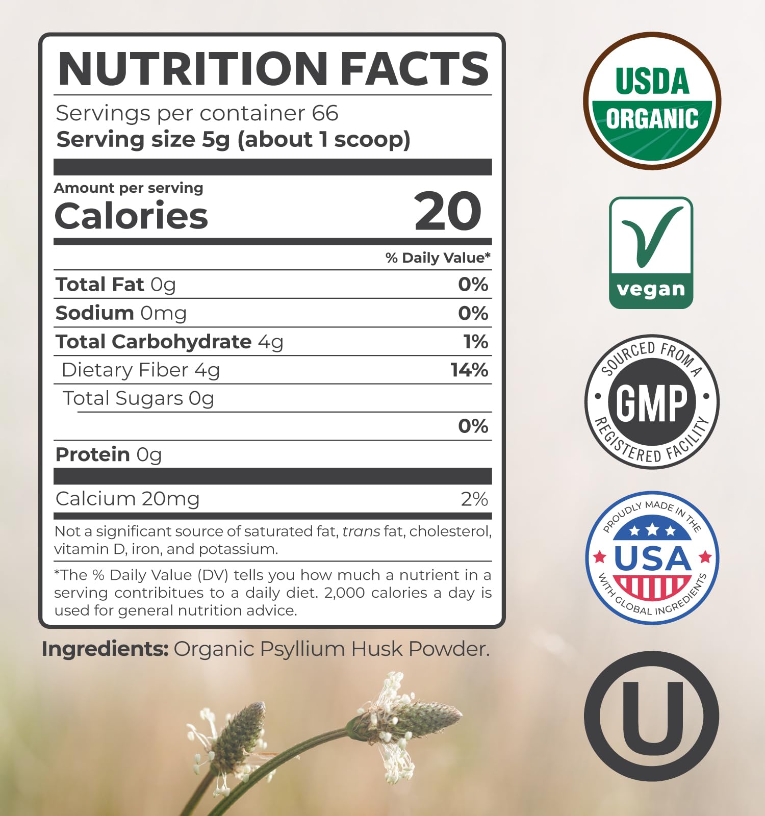 Pure Co poudre psyllium sans gluten et sans additifs