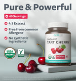Pure Co Tart Cherry Extrait 4:1 sur étiquette, biologique et sans OGM.