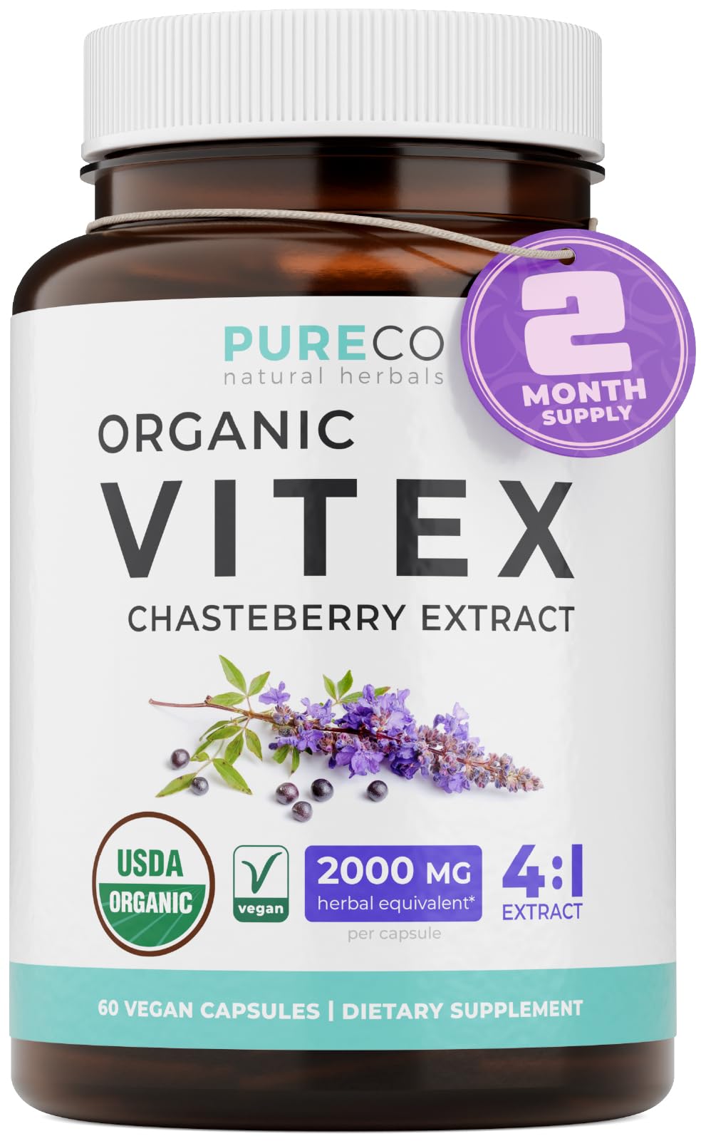 Capsules Pure Co Vitex dans flacon bio, prêt à l'emploi
