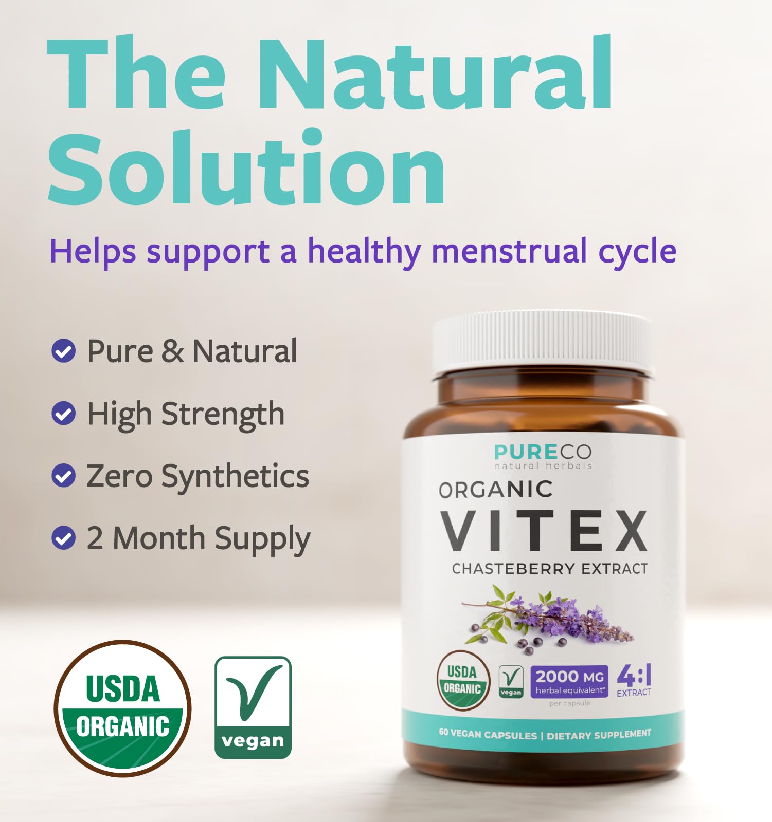 Extrait 4:1 Vitex haute puissance pour équilibre hormonal par Pure Co