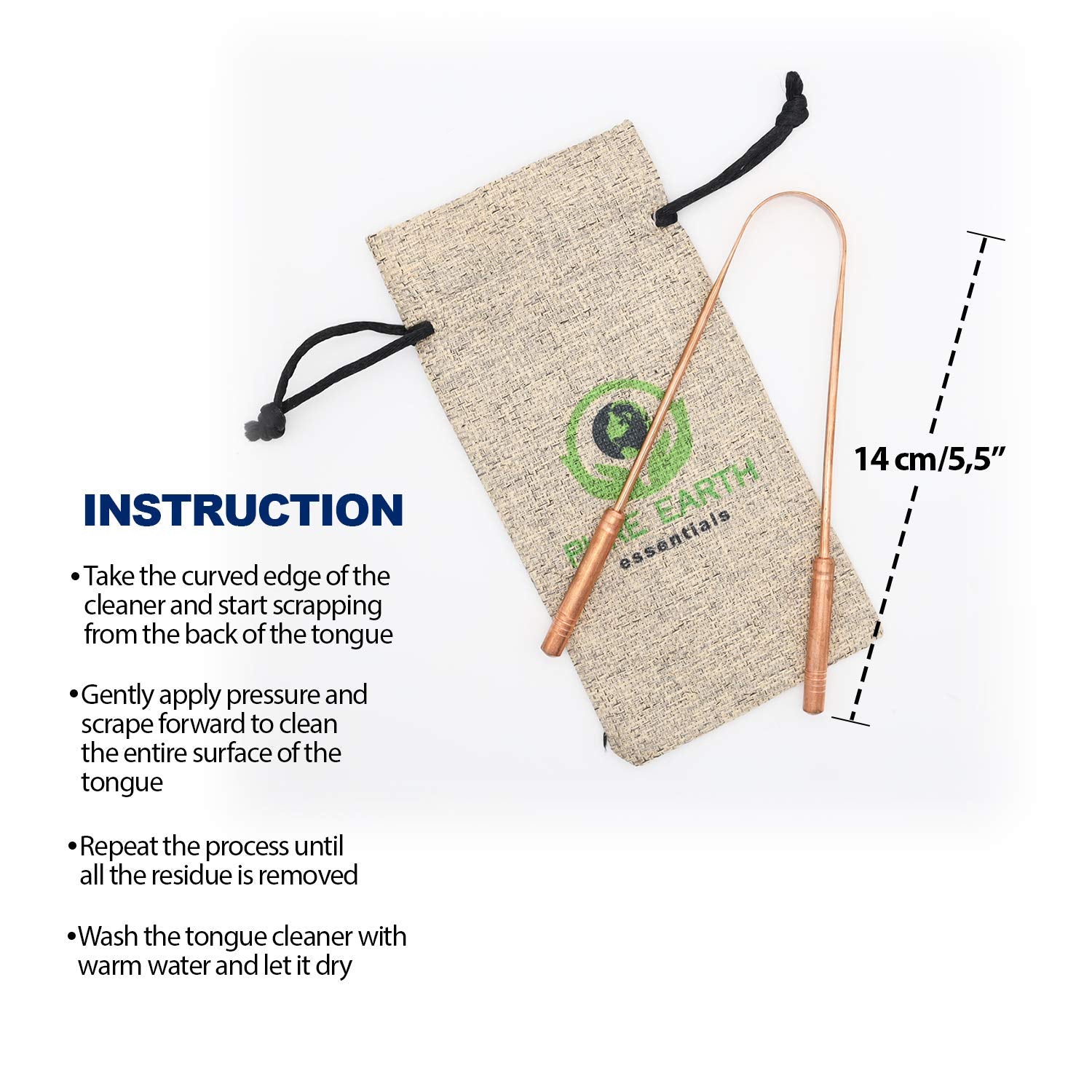 Pure Earth Essentials grattoir-langue-cuivre utilisation quotidienne facile et sûre