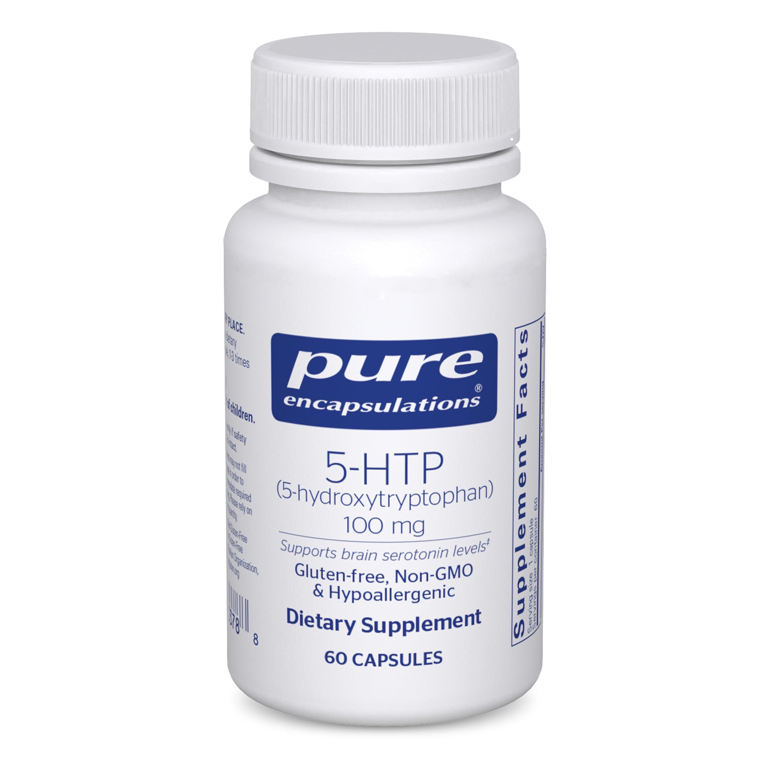 Pure Encapsulations 5-HTP dans une bouteille, soutien potentiel à la sérotonine et au sommeil.