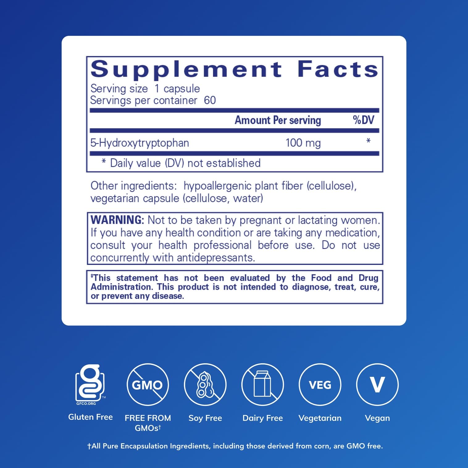 Gélules Pure Encapsulations 5-HTP, faciles à avaler et pratiques pour le quotidien.