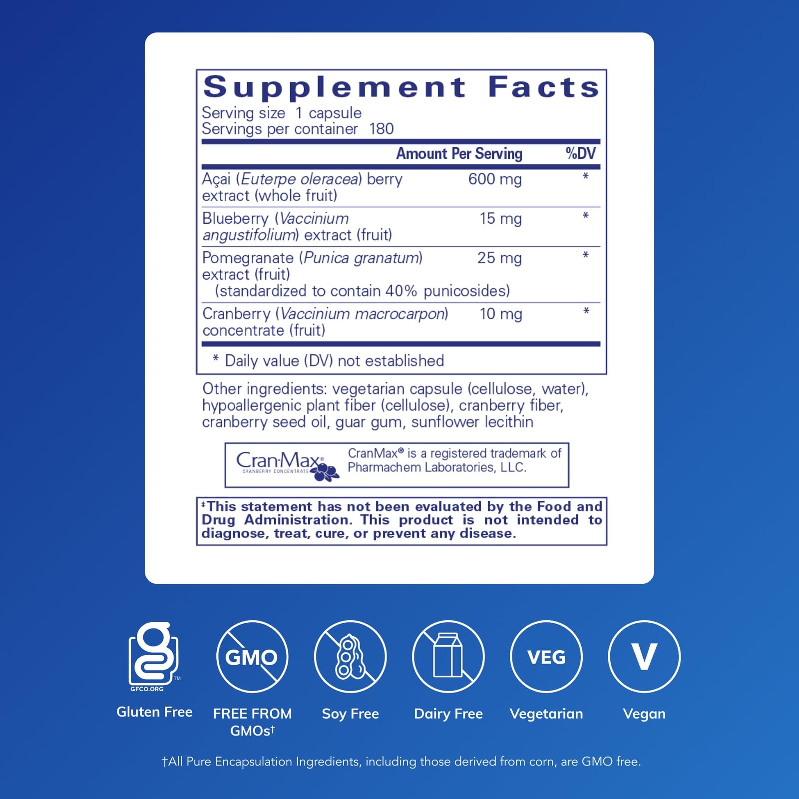 Pure Encapsulations Acai 600 – capsules faciles à avaler au quotidien.