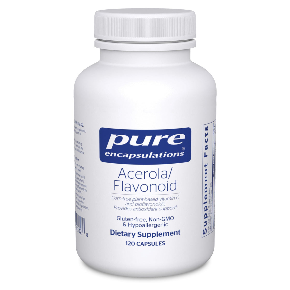 Pure Encapsulations Acerola/Flavonoid, bouteille avant: routine quotidienne avec vitamine C naturelle