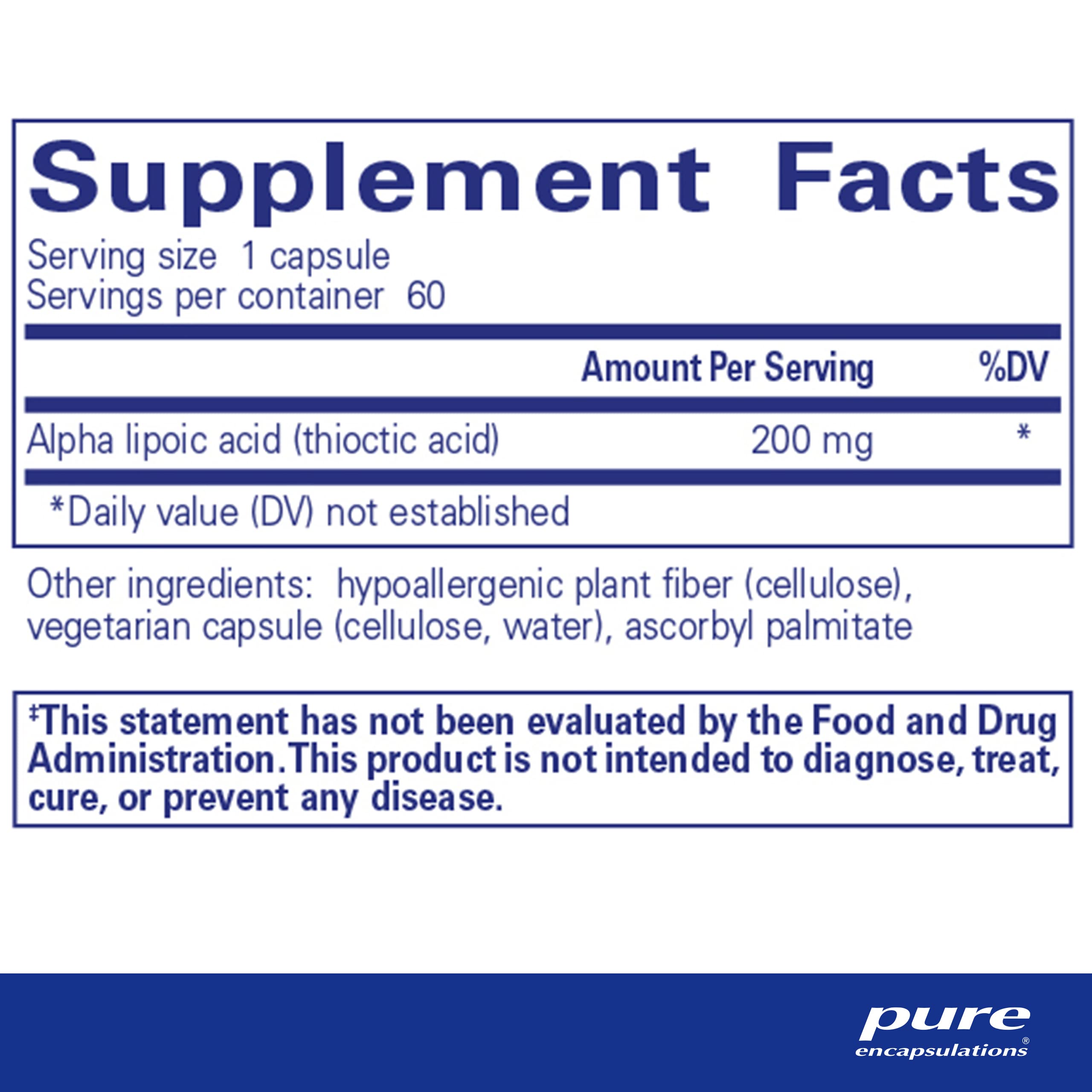 Pure Encapsulations acide alpha-lipoique 200 mg – capsules pour utilisation pratique