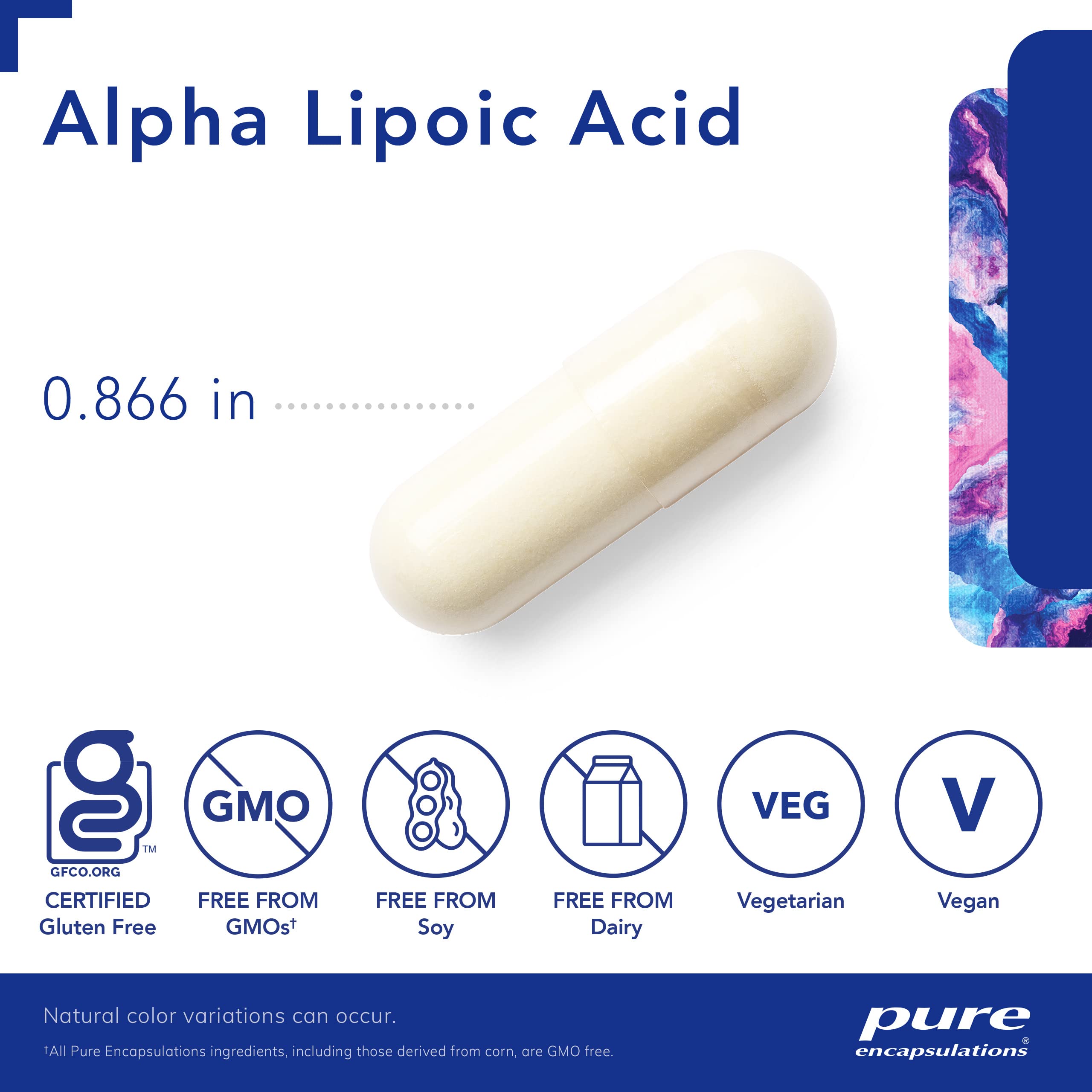 Pure Encapsulations acide alpha-lipoique 200 mg – étiquette informative sur l'utilisation