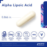 Pure Encapsulations acide alpha-lipoique 200 mg – étiquette informative sur l'utilisation