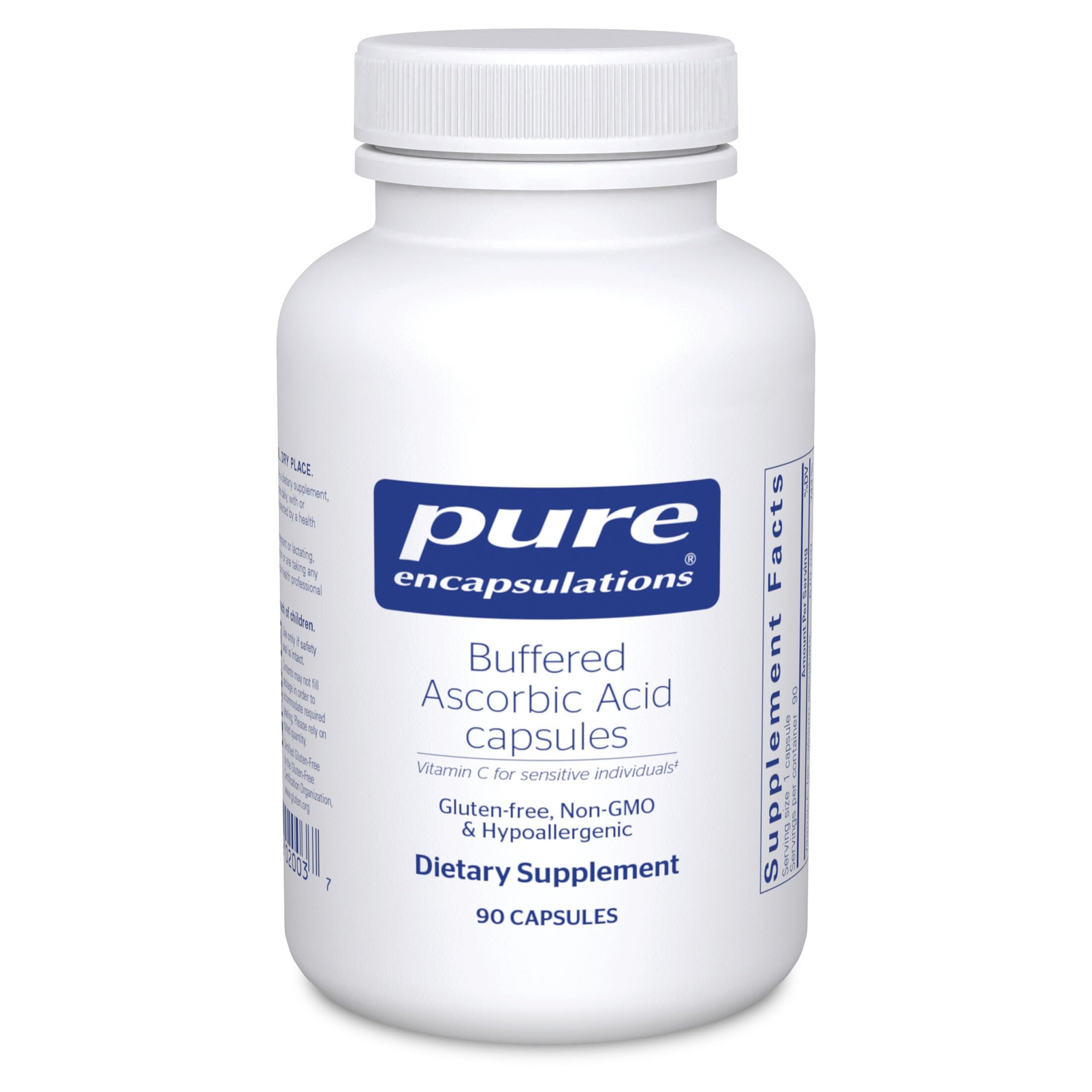 Pure Encapsulations acide ascorbique tamponé – bouteille et soutien antioxydant potentiel