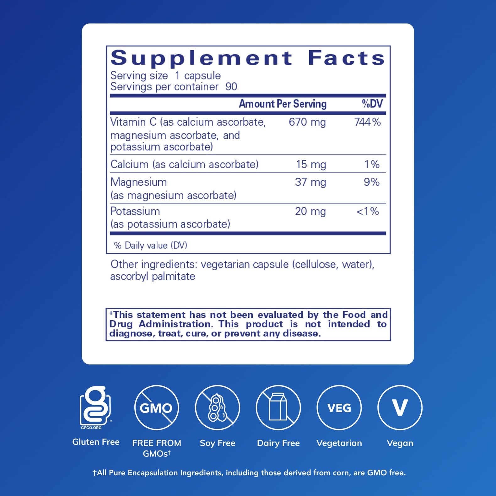 Pure Encapsulations acide ascorbique tamponé – capsules douces pour estomac