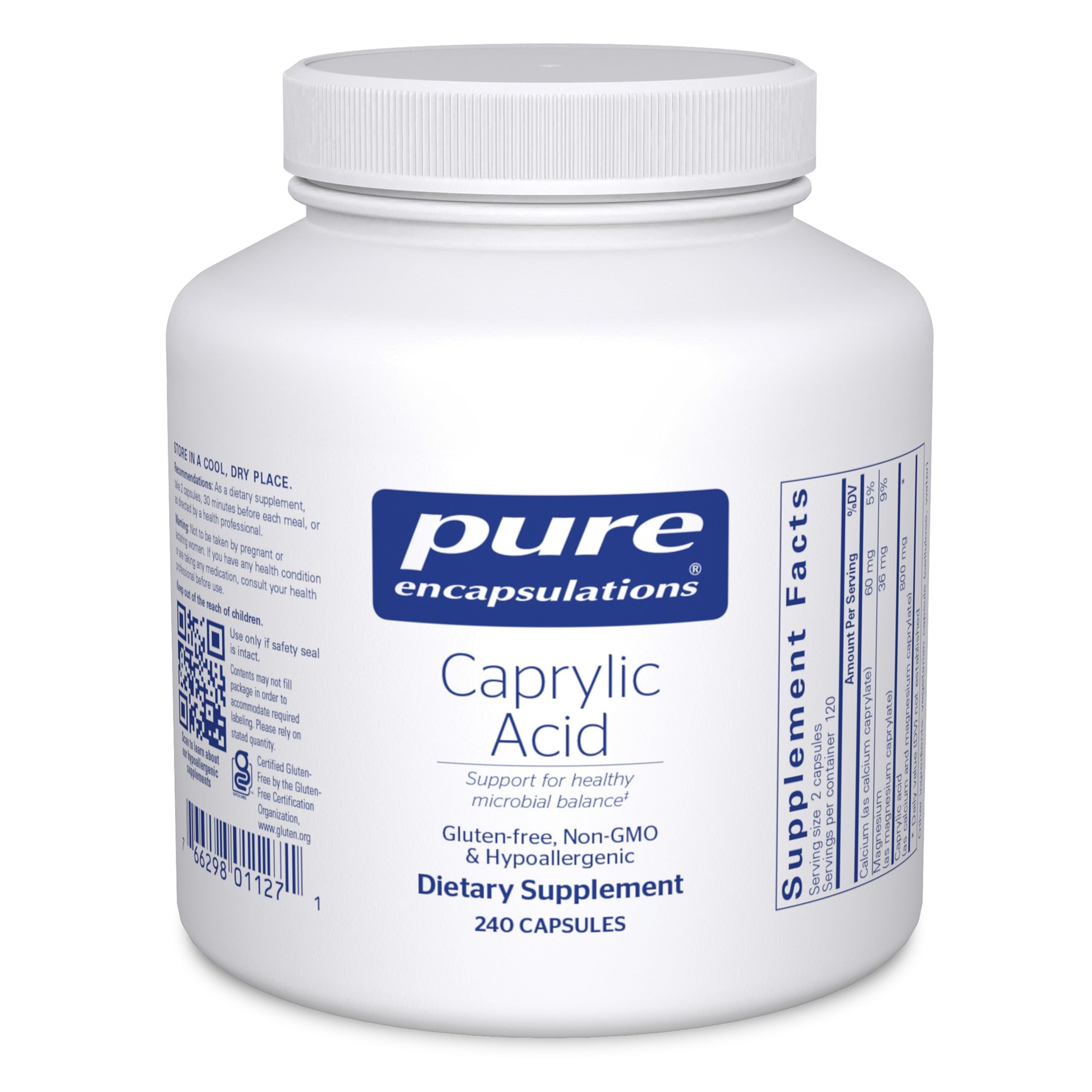 Pure Encapsulations Acide caprylique - bouteille, soutien potentiel à la santé gastro-intestinale.