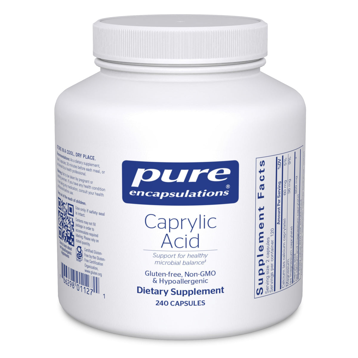 Pure Encapsulations Acide caprylique - bouteille, soutien potentiel à la santé gastro-intestinale.