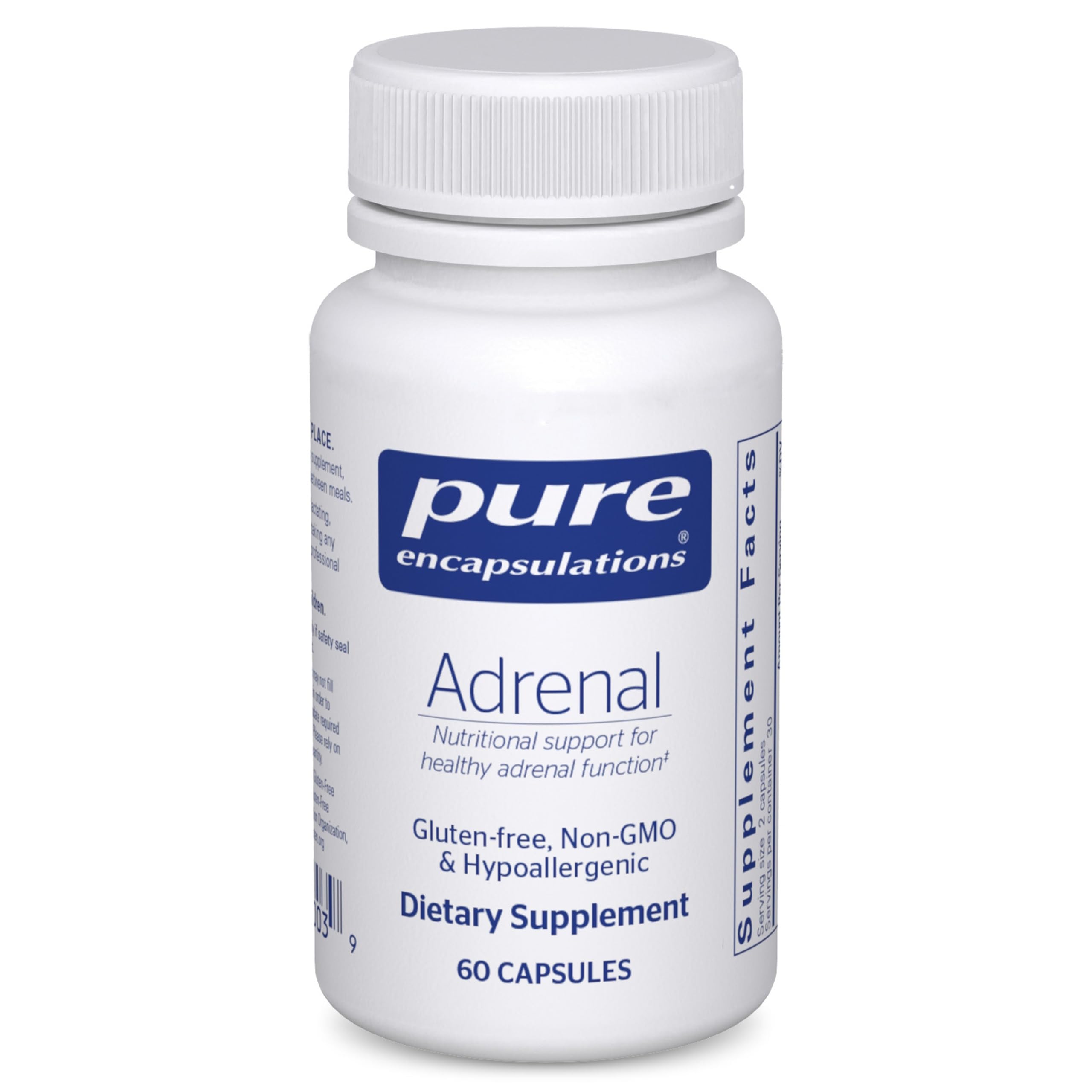 Pure Encapsulations Adrenal Cortex — bouteille et gélules, soutien potentiel des glandes surrénales.