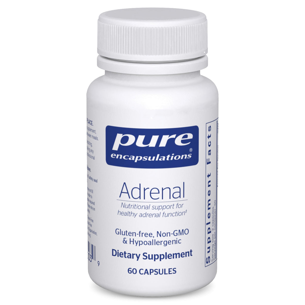 Pure Encapsulations Adrenal Cortex — bouteille et gélules, soutien potentiel des glandes surrénales.