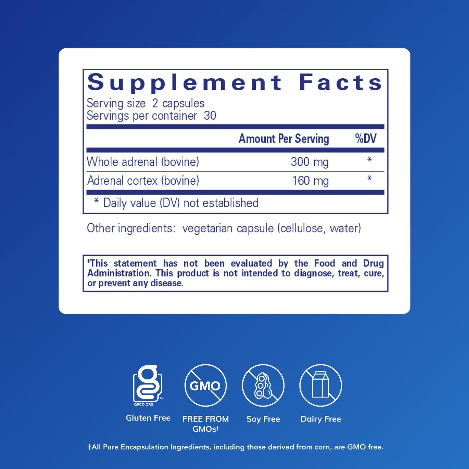 Pure Encapsulations Adrenal Cortex — gélules visibles, soutien potentiel à l'énergie quotidienne.