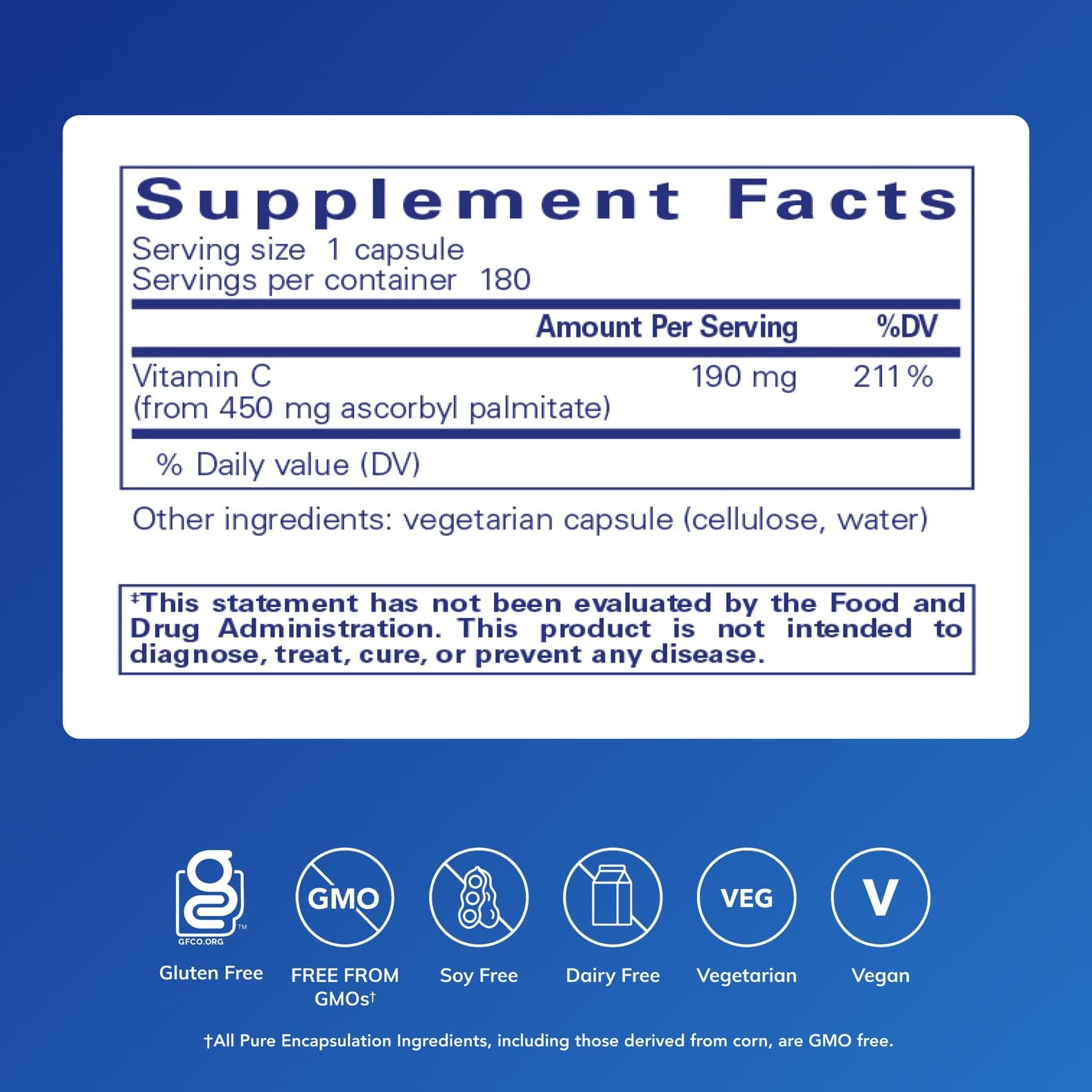 Pure Encapsulations Ascorbyl Palmitate, gélules: usage quotidien et soutien antioxydant.