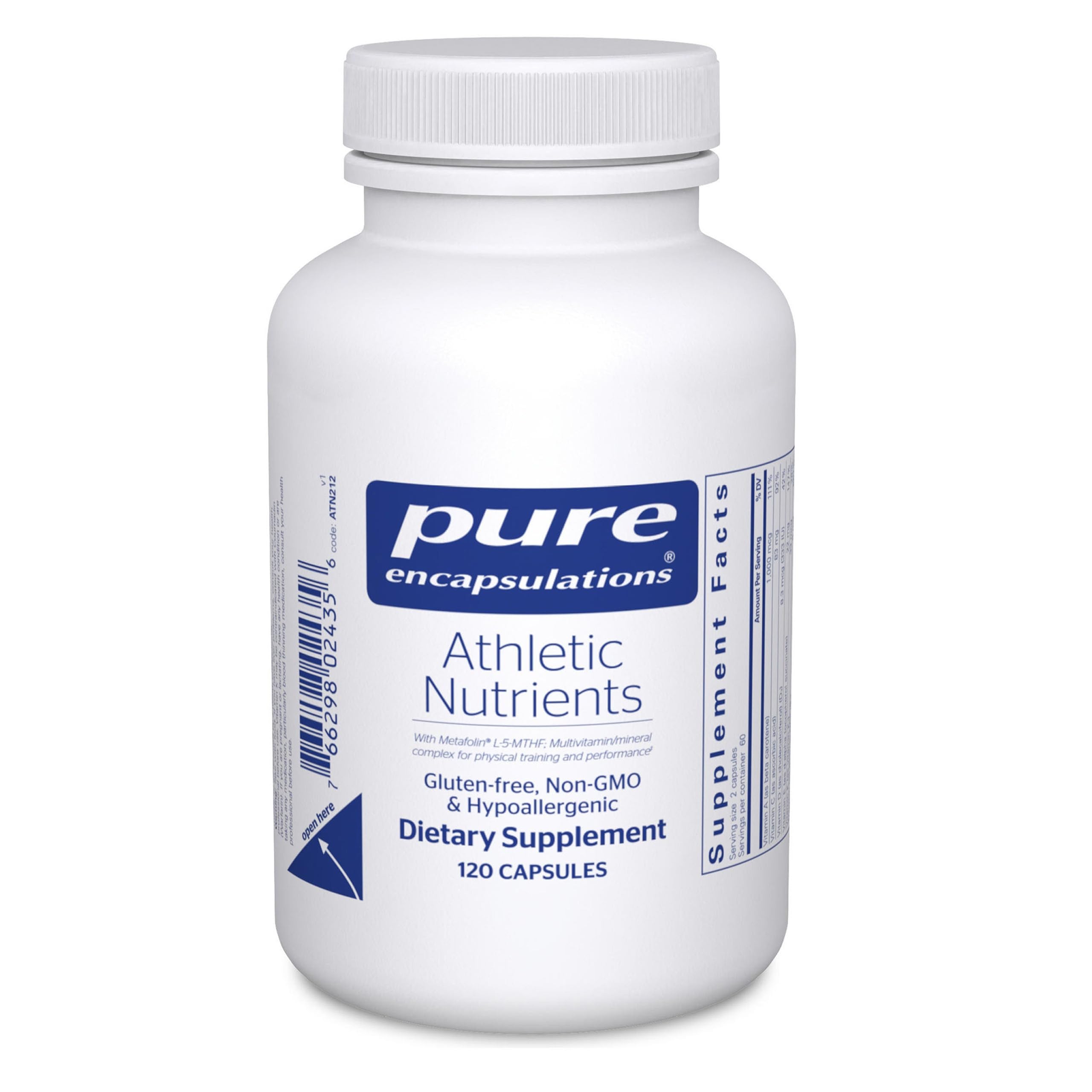 Pure Encapsulations Athletic Nutrients – Boîte montrant le produit, soutien potentiel à la performance.