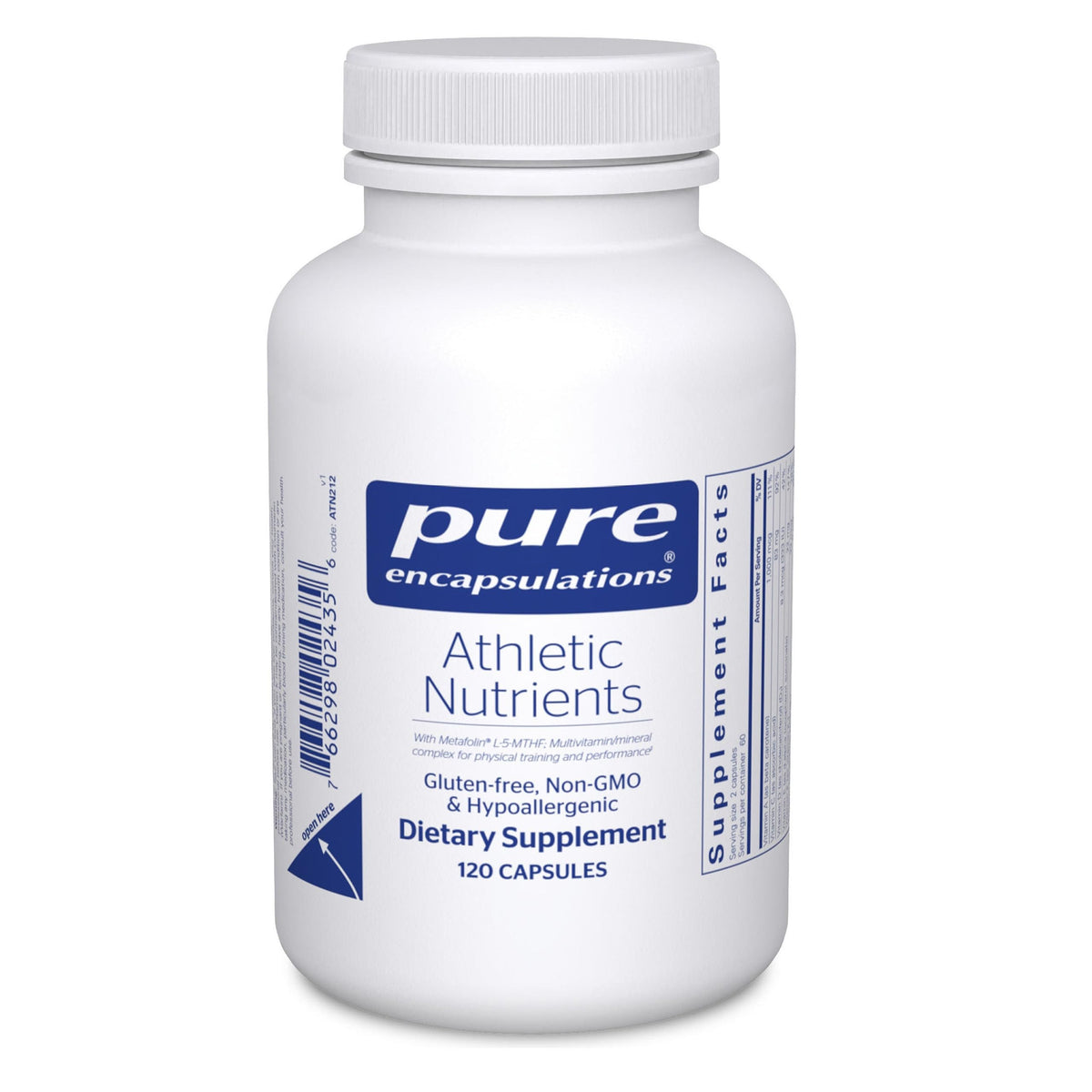 Pure Encapsulations Athletic Nutrients – Boîte montrant le produit, soutien potentiel à la performance.