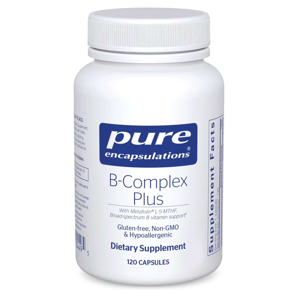 Pure Encapsulations B-Complex Plus — bouteille et gélules, soutien potentiel du système nerveux et énergie quotidienne.