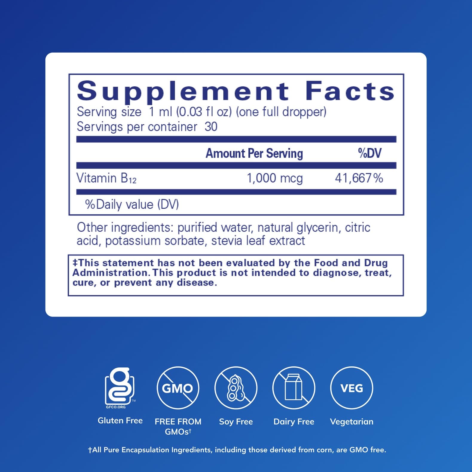 Gouttes Pure Encapsulations B12 Liquid facilitant l’administration quotidienne.