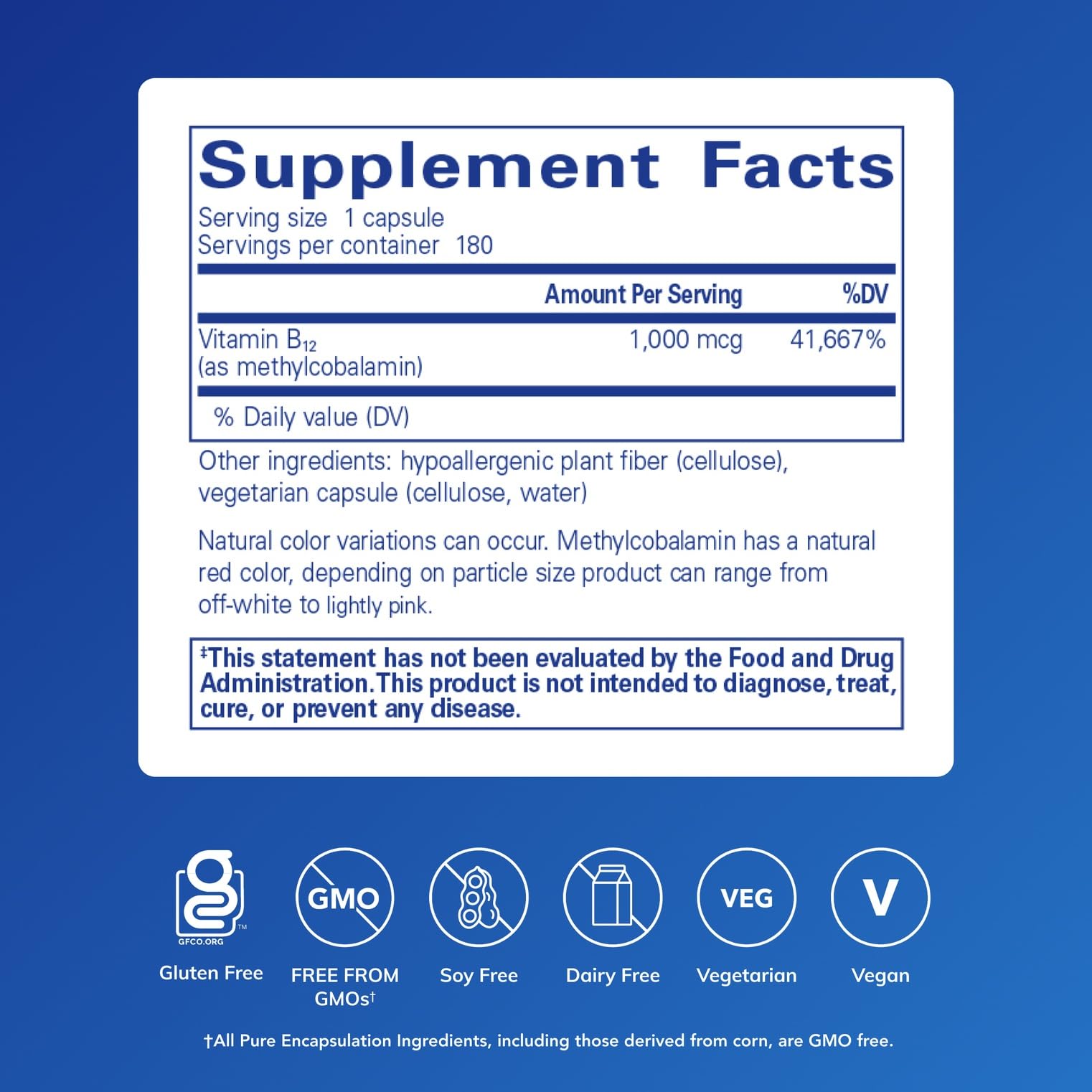Pure Encapsulations méthylcobalamine 1000mcg – gélules pour soutenir la fonction nerveuse.