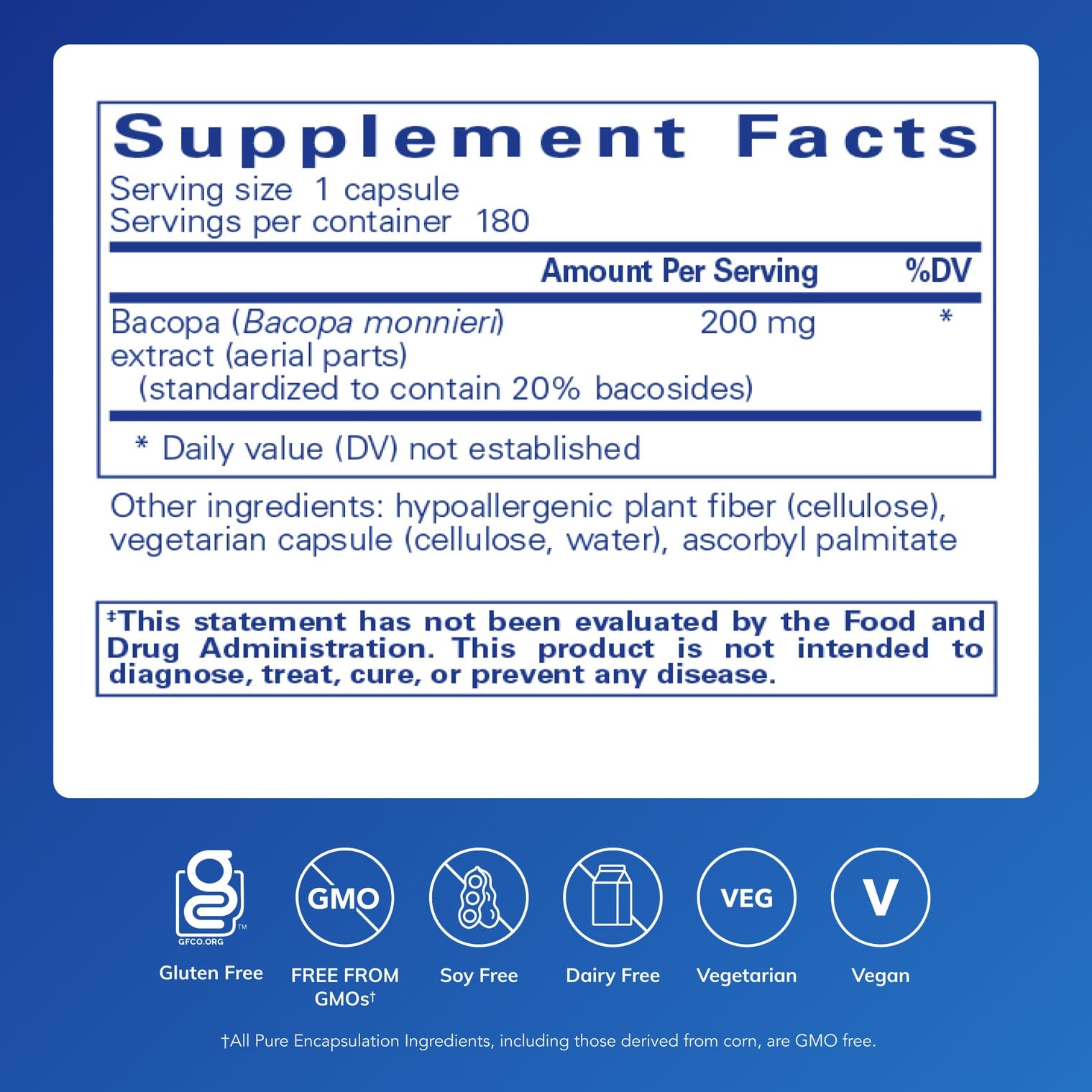Pure Encapsulations Bacopa Monnieri – gélules, formulation pure pour le bien-être cognitif
