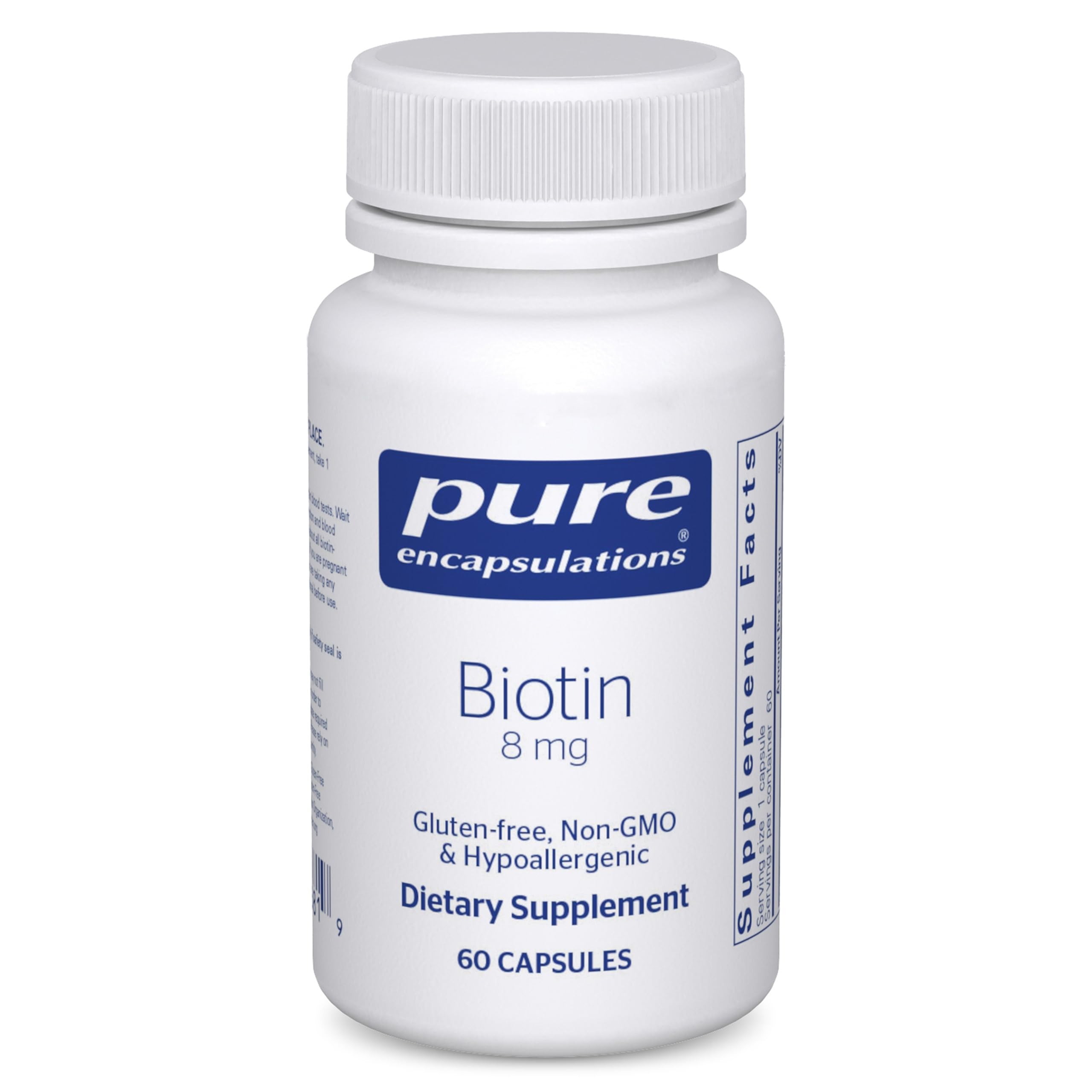 Pure Encapsulations Biotin 8 mg - flacon, soutien potentiel cheveux et ongles sains.