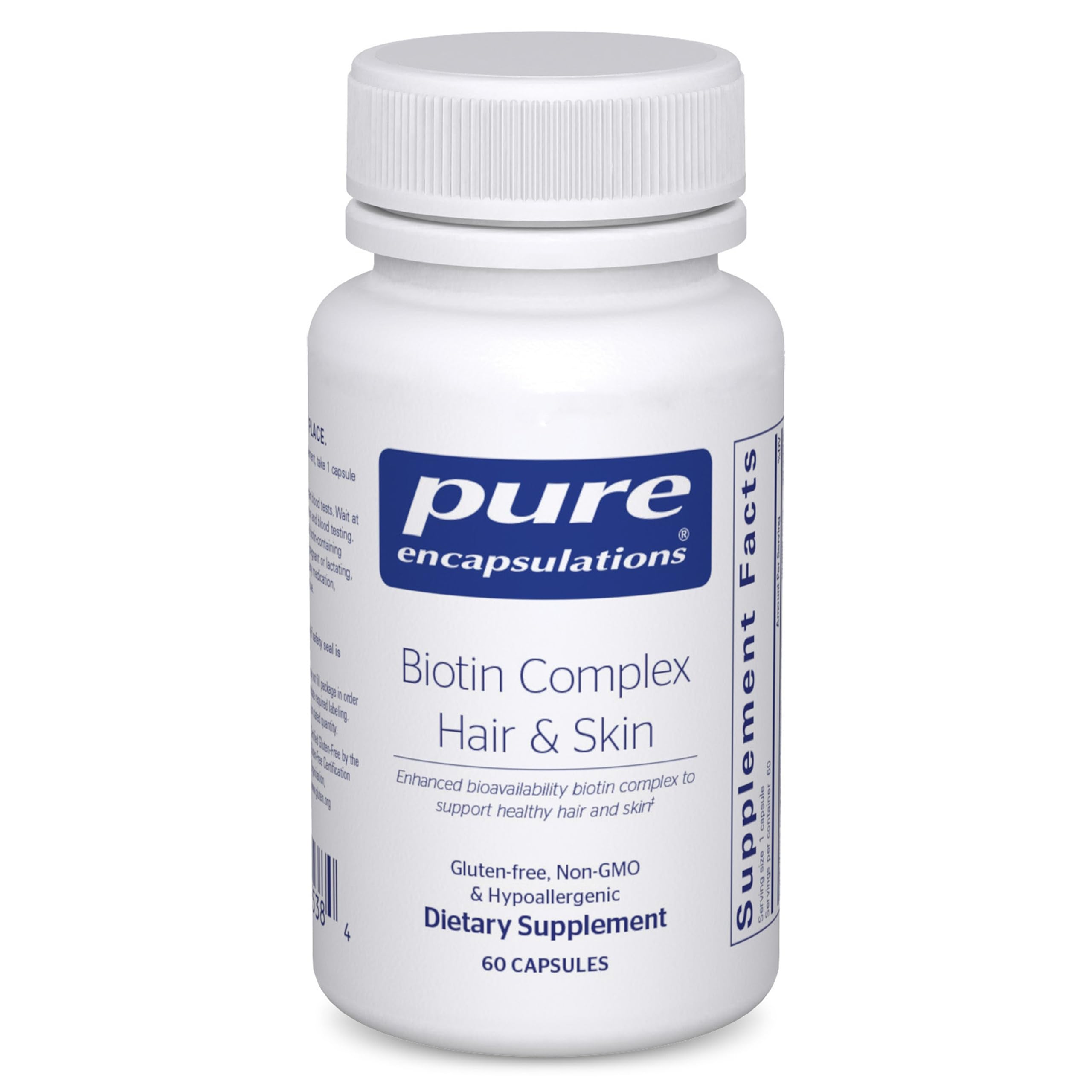 Flacon Pure Encapsulations Biotin Complex – pratique pour la routine cheveux et peau.