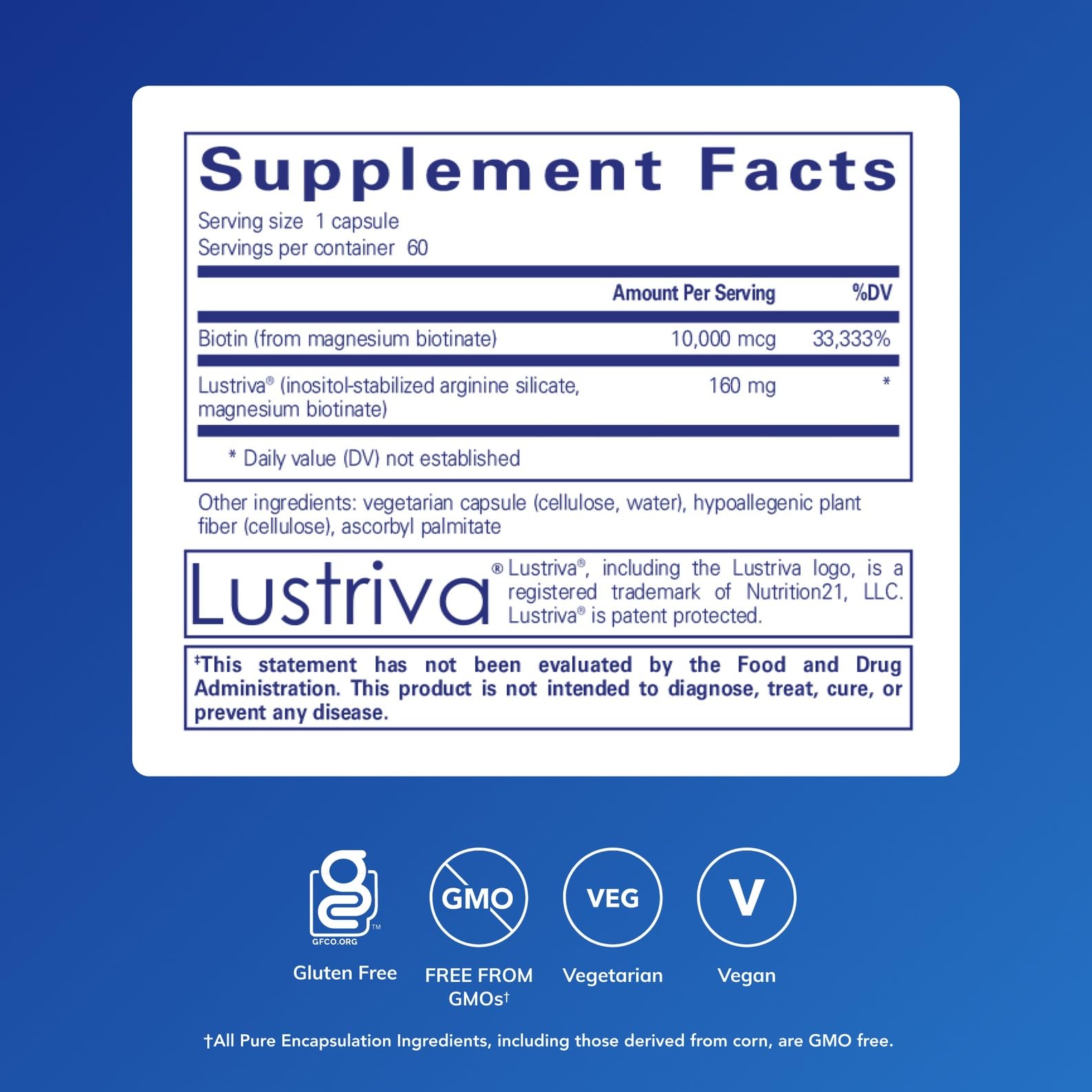 Gélules Pure Encapsulations Biotin Complex – prise quotidienne simple pour cheveux et peau.