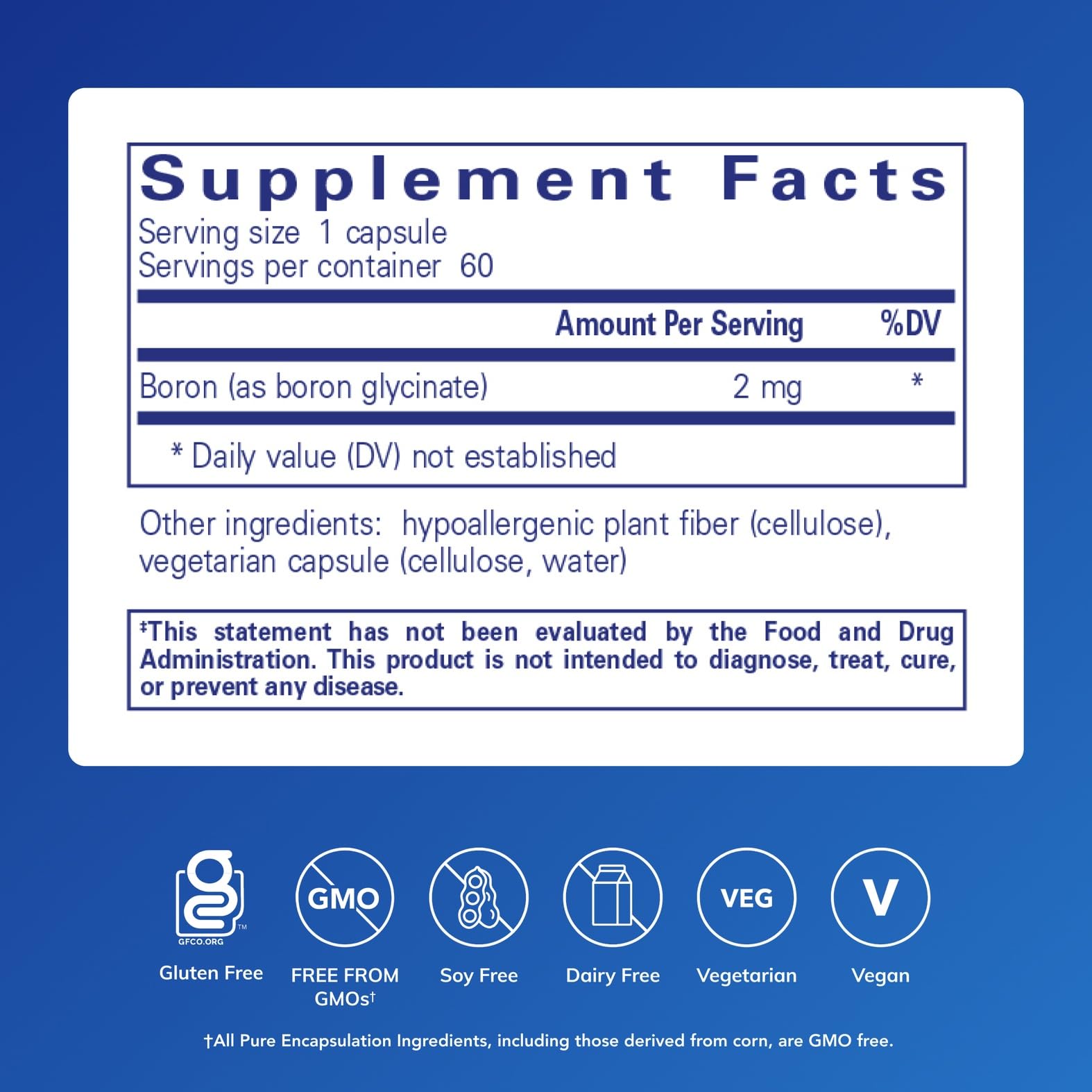 Pure Encapsulations Bore Glycinate – capsules alignées, aspect pur et sans allergènes