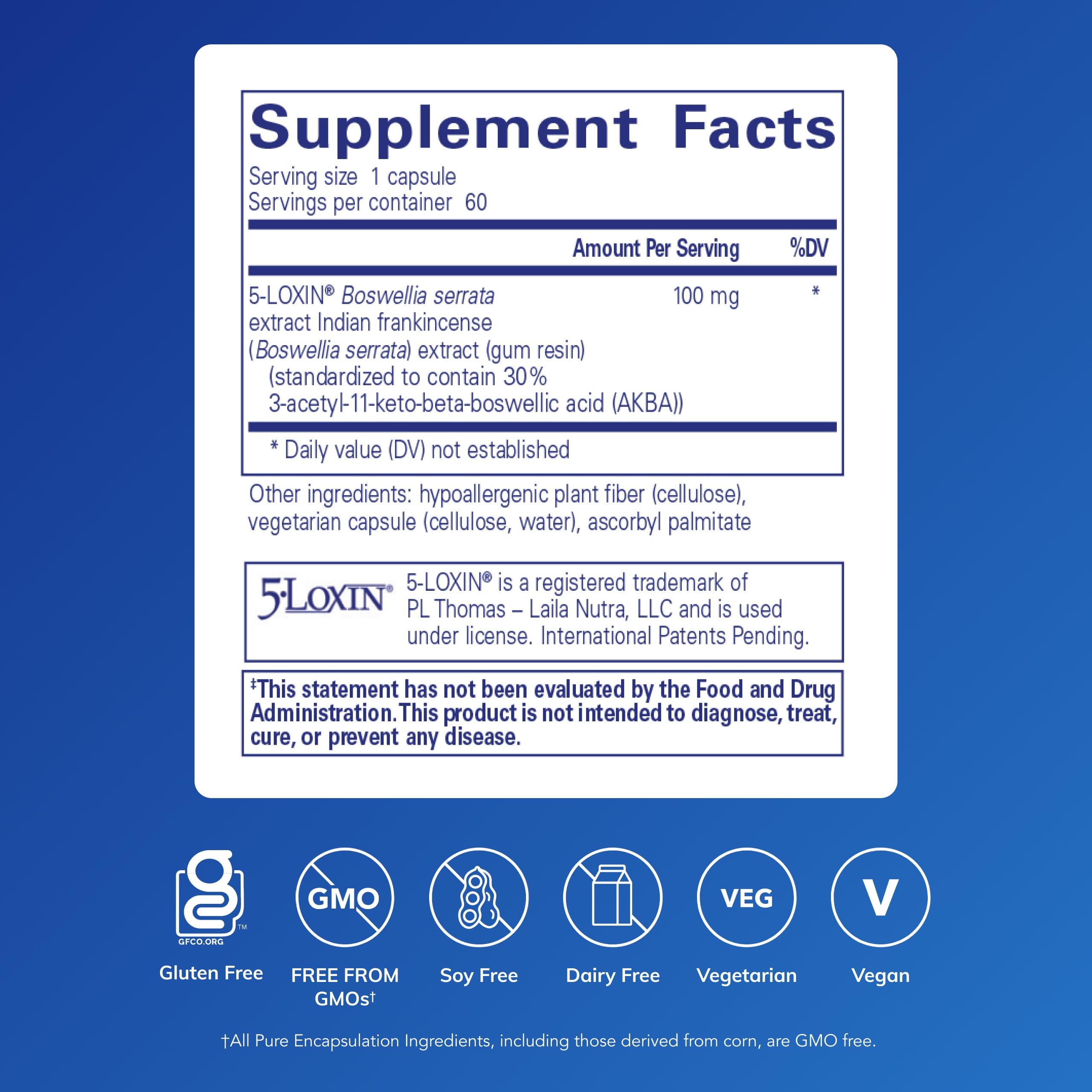 Gélules Pure Encapsulations Boswellia AKBA, faciles à prendre et compatibles avec une routine
