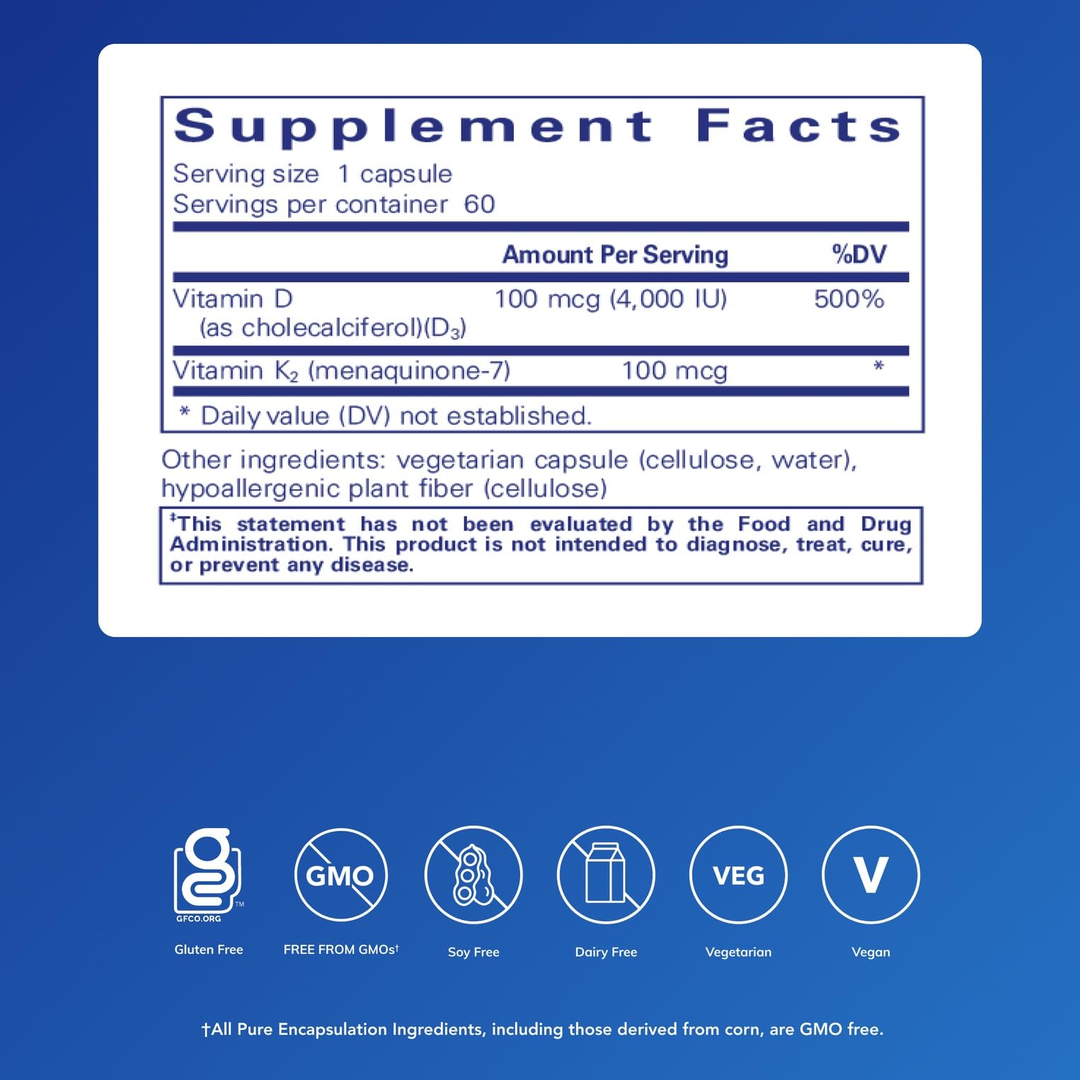 Pure Encapsulations bouteille D3 K2 60 capsules pour une routine quotidienne