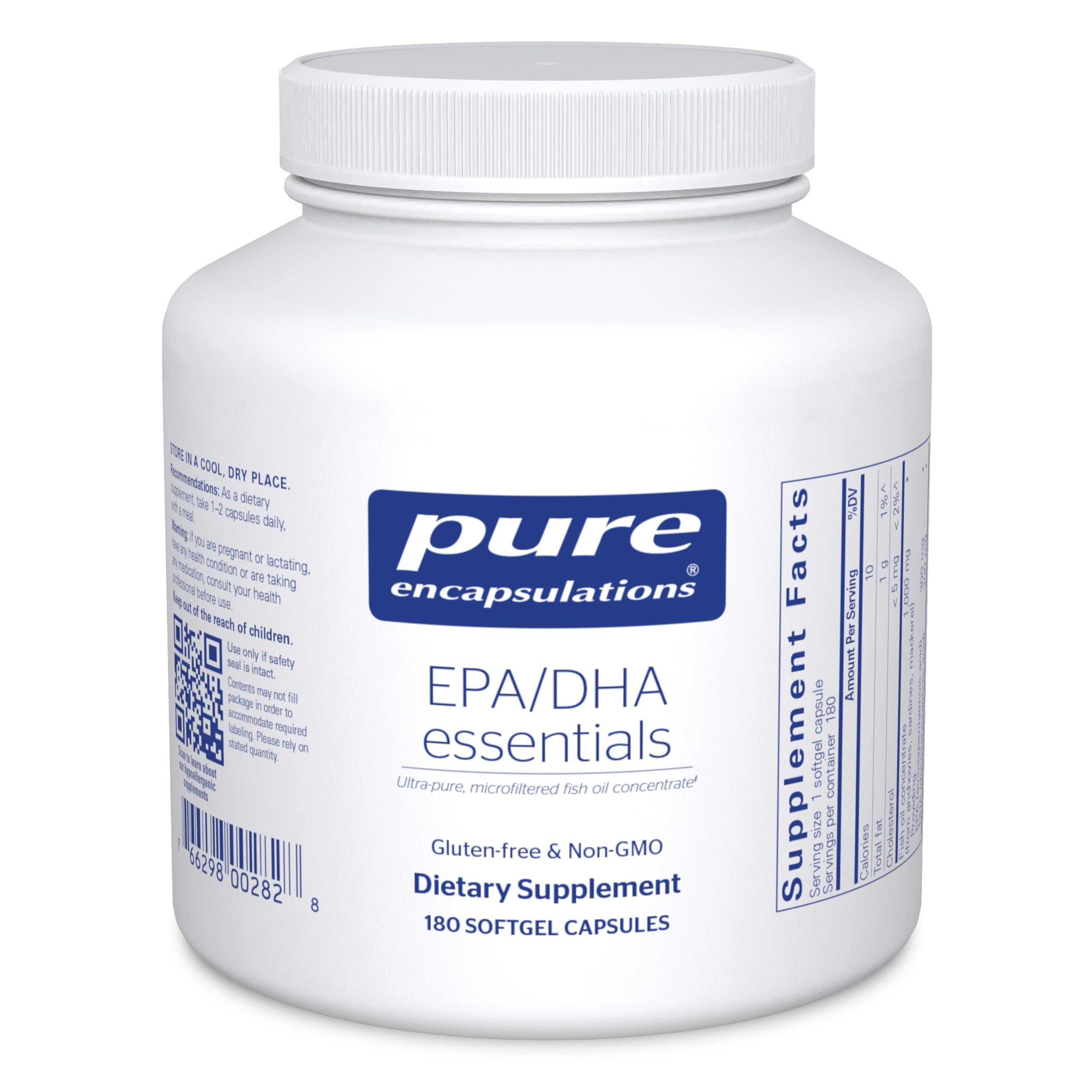 Pure Encapsulations EPA/DHA Essentials : bouteille huile-poisson pour le soutien cardiovasculaire potentiel.