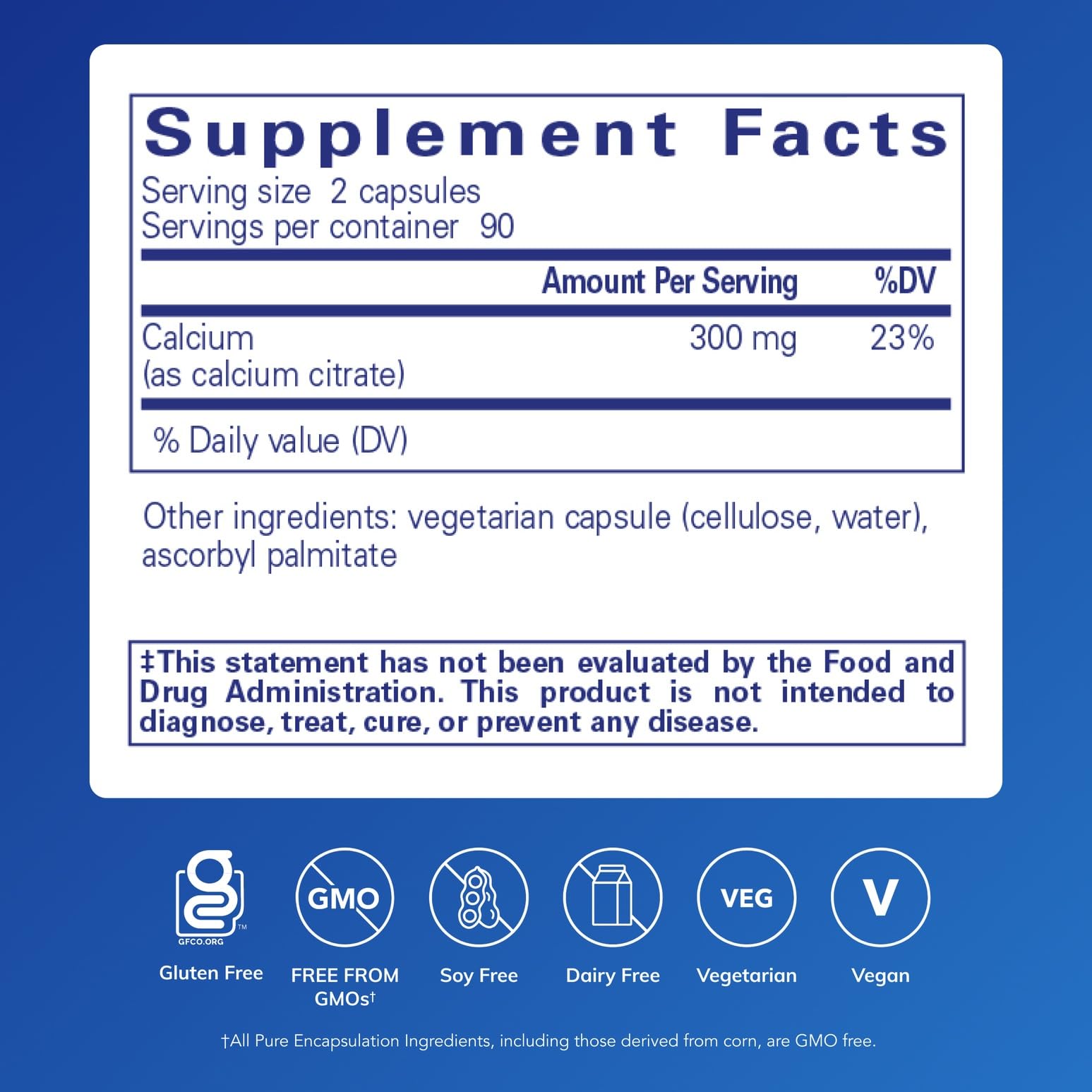 Étiquette Pure Encapsulations Calcium Citrate avec dosage recommandé