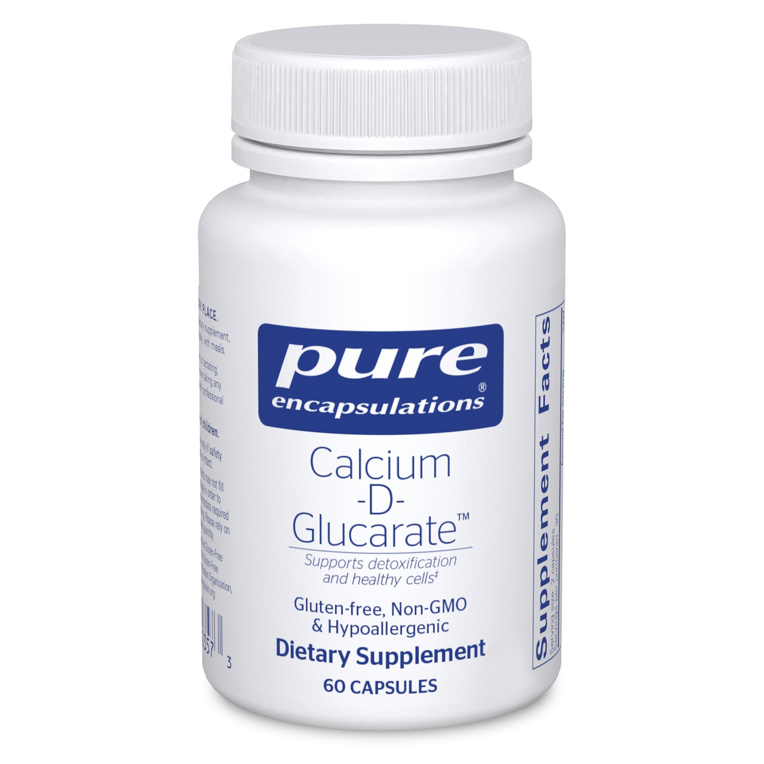 Pure Encapsulations Calcium-D-Glucarate – bouteille: soutien potentiel à la détox et à la santé cellulaire.