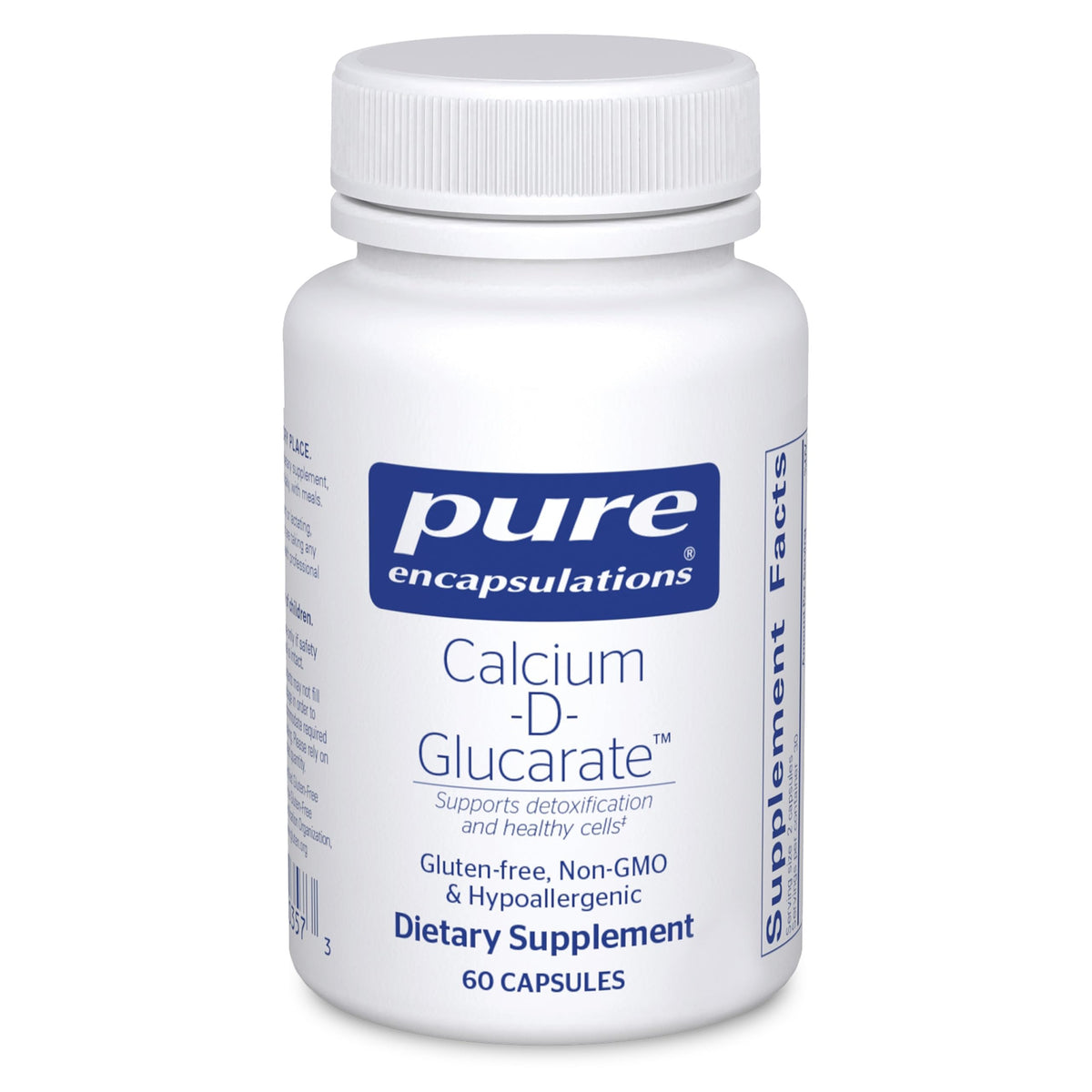 Pure Encapsulations Calcium-D-Glucarate – bouteille: soutien potentiel à la détox et à la santé cellulaire.