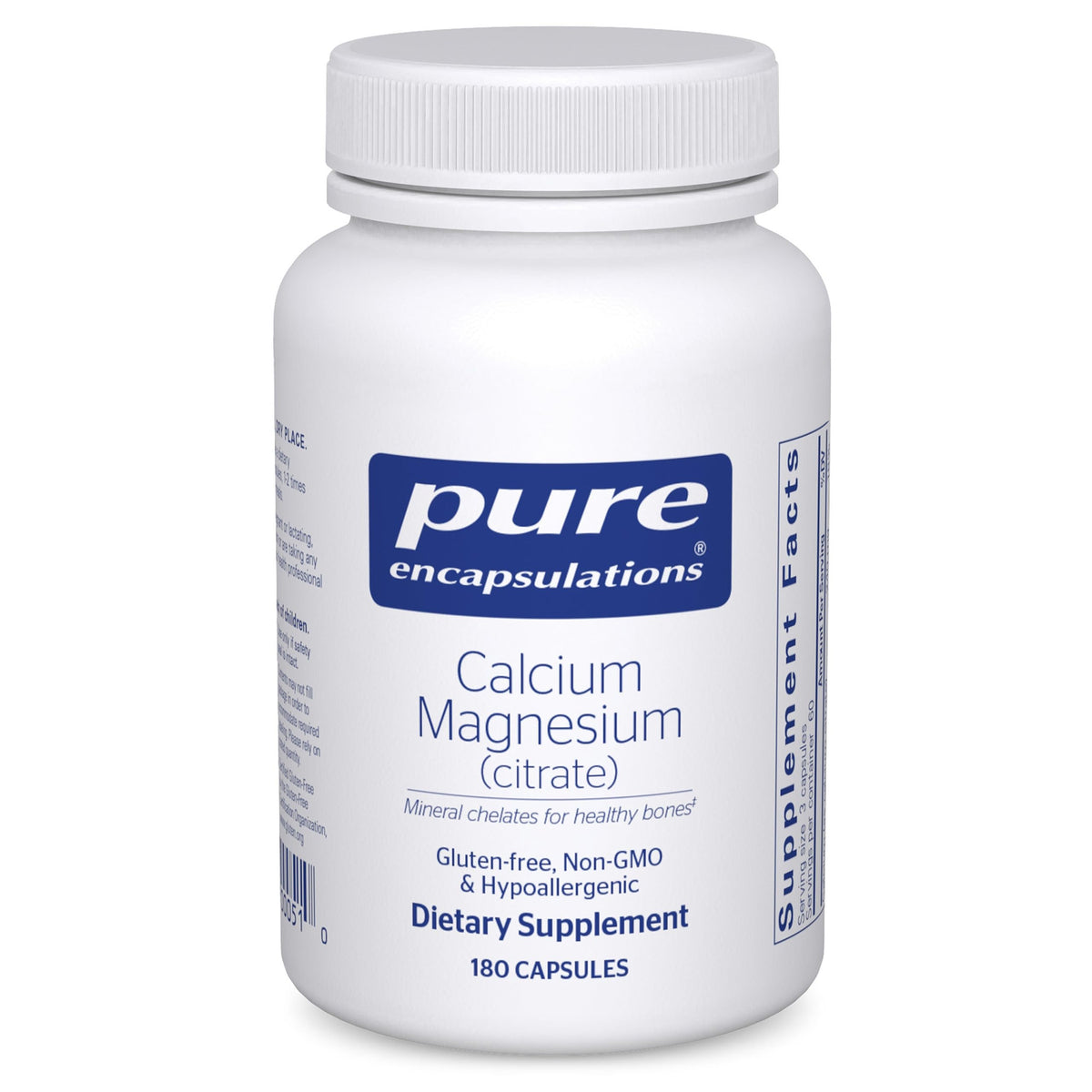 Pure Encapsulations Calcium Magnesium Citrate - bouteille montrant des pilules faciles à absorber