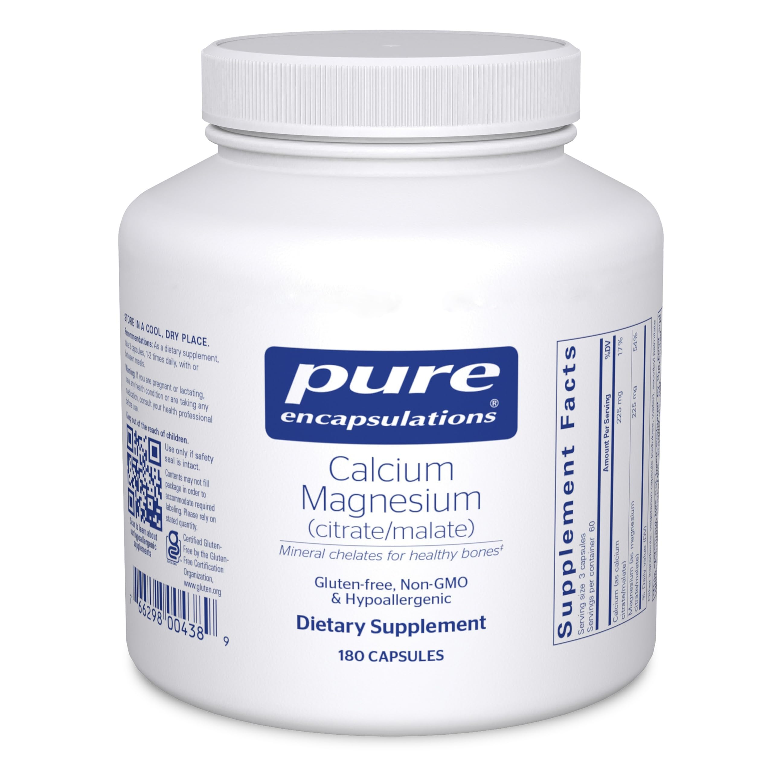 Pure Encapsulations Calcium Magnésium en bouteille pour un apport quotidien équilibré.