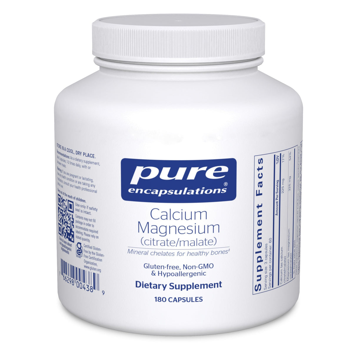 Pure Encapsulations Calcium Magnésium en bouteille pour un apport quotidien équilibré.