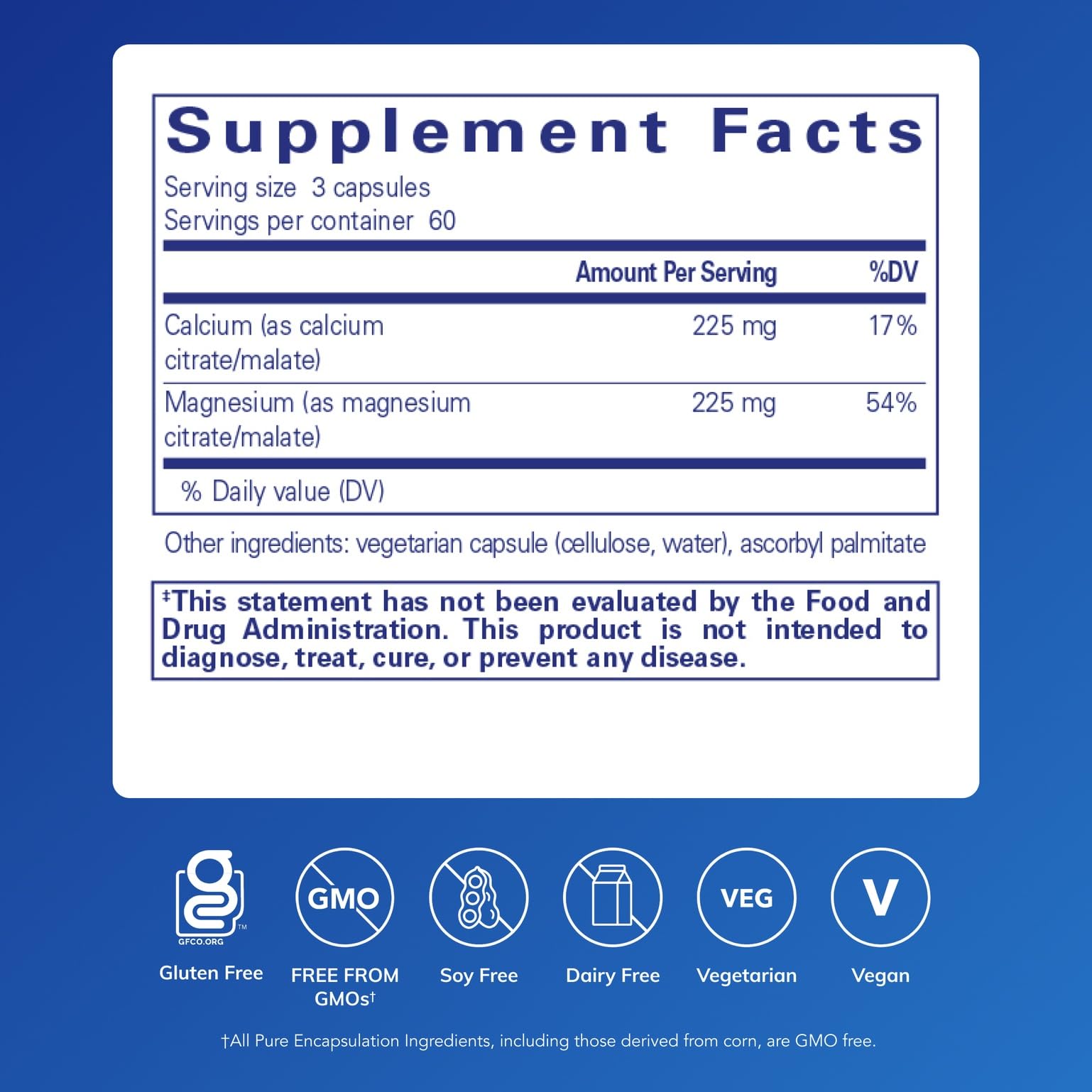 Gélules Pure Encapsulations Calcium Magnésium favorisant la santé osseuse et cardiovasculaire.