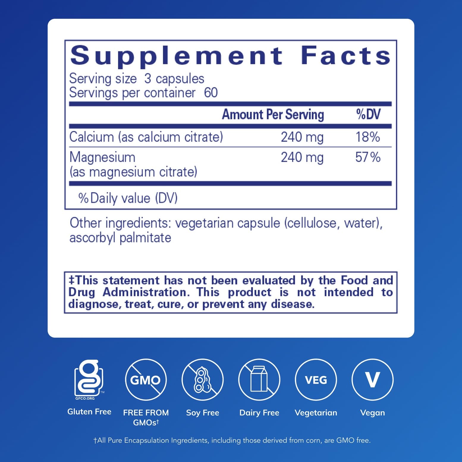 Pure Encapsulations Calcium Magnesium Citrate - gros plan sur les capsules faciles à avaler