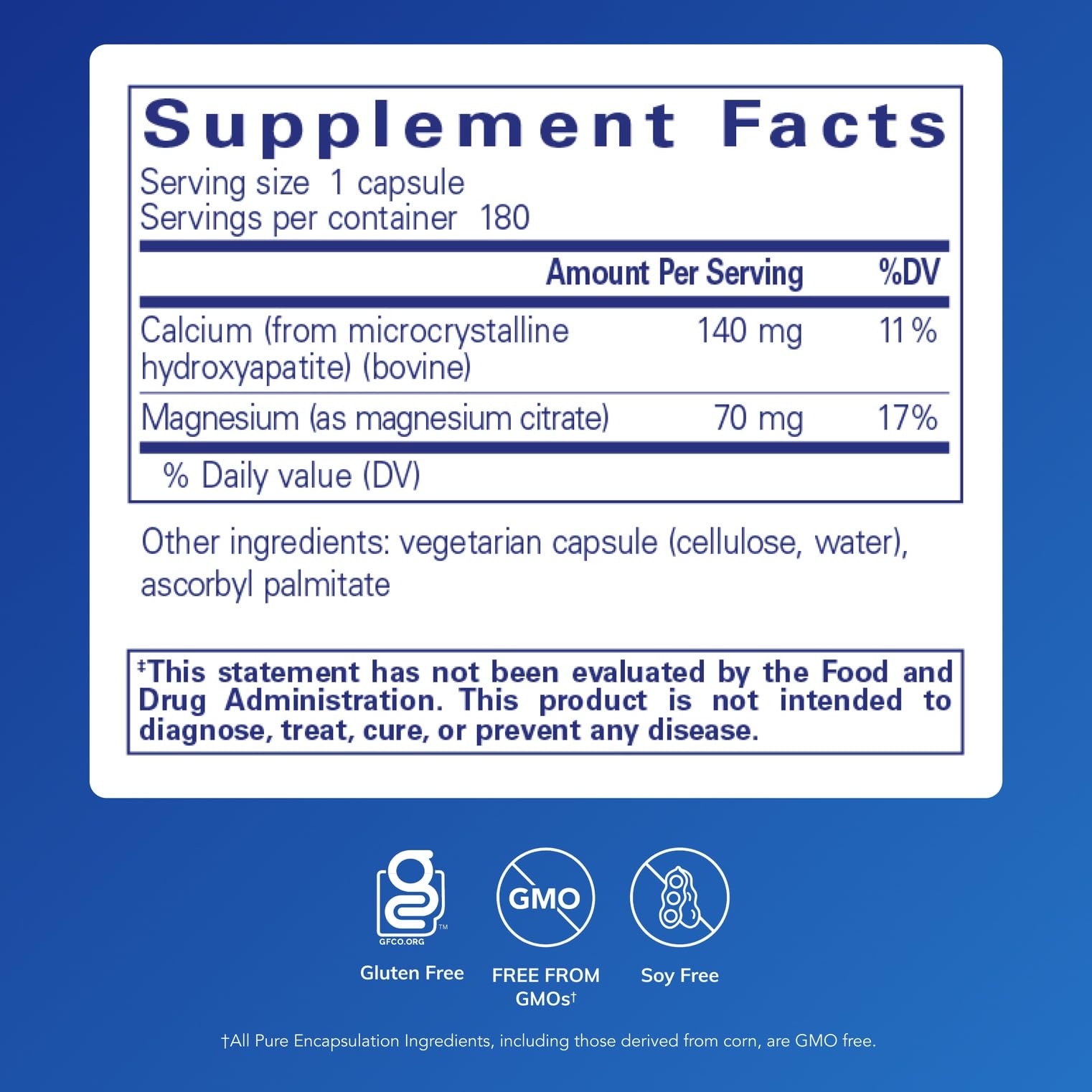 Pure Encapsulations Calcium MCHA : dosage quotidien pratique pour les os et l'équilibre minéral.
