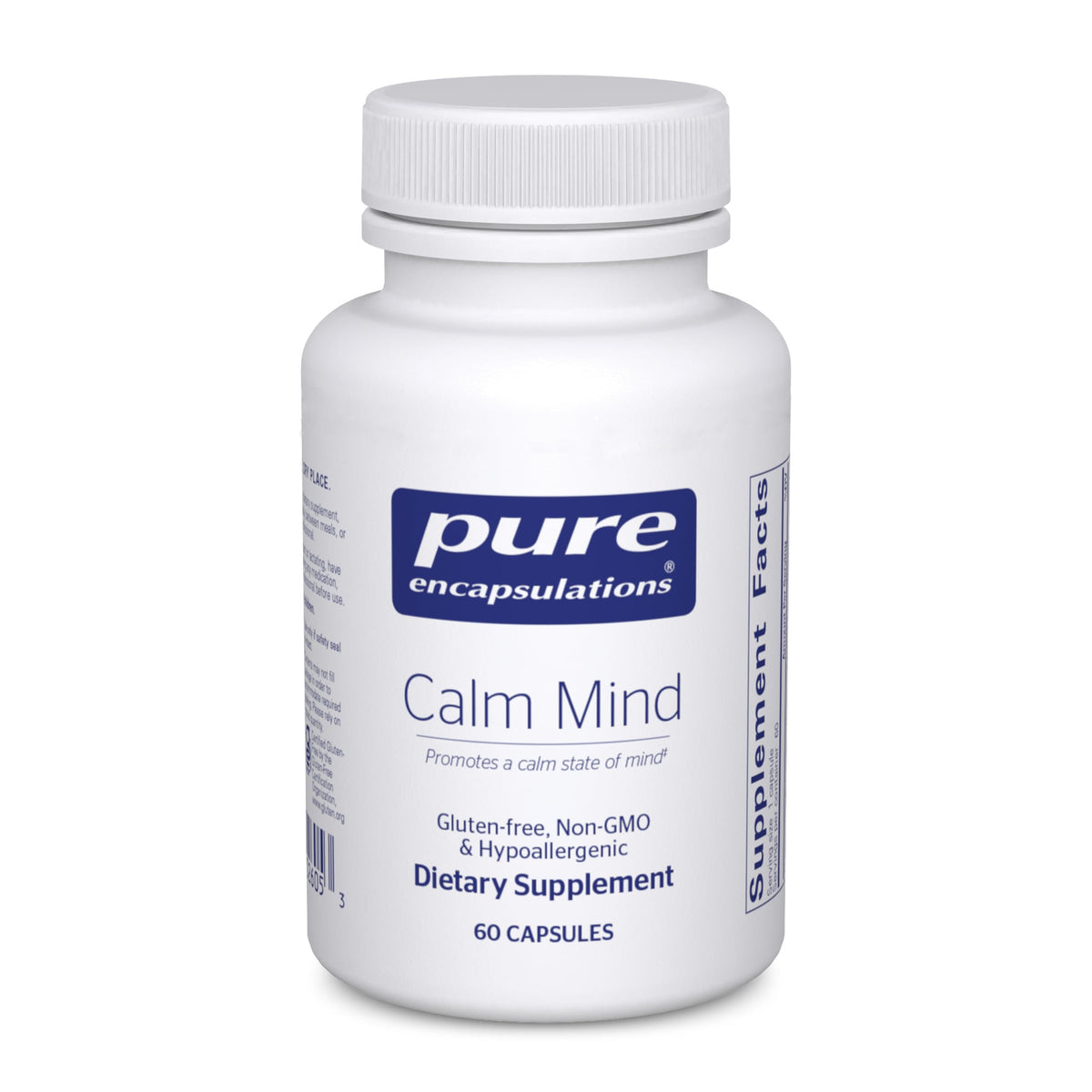 Pure Encapsulations Calm Mind – bouteille ouverte, favorise relaxation et calme.