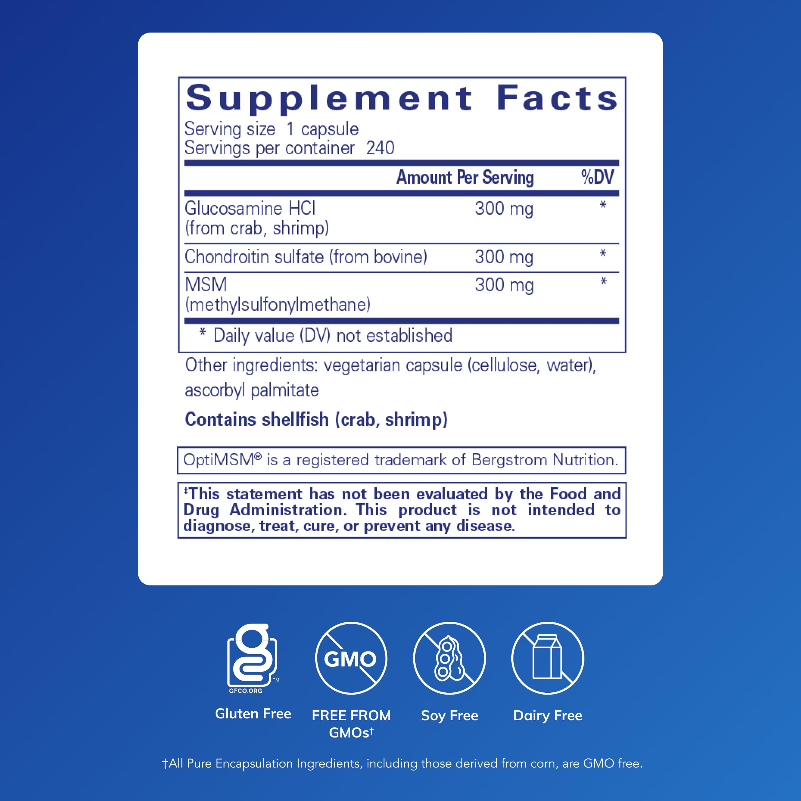 Pure Encapsulations capsules glucosamine-chondroitine : gros plan sur les capsules faciles à avaler