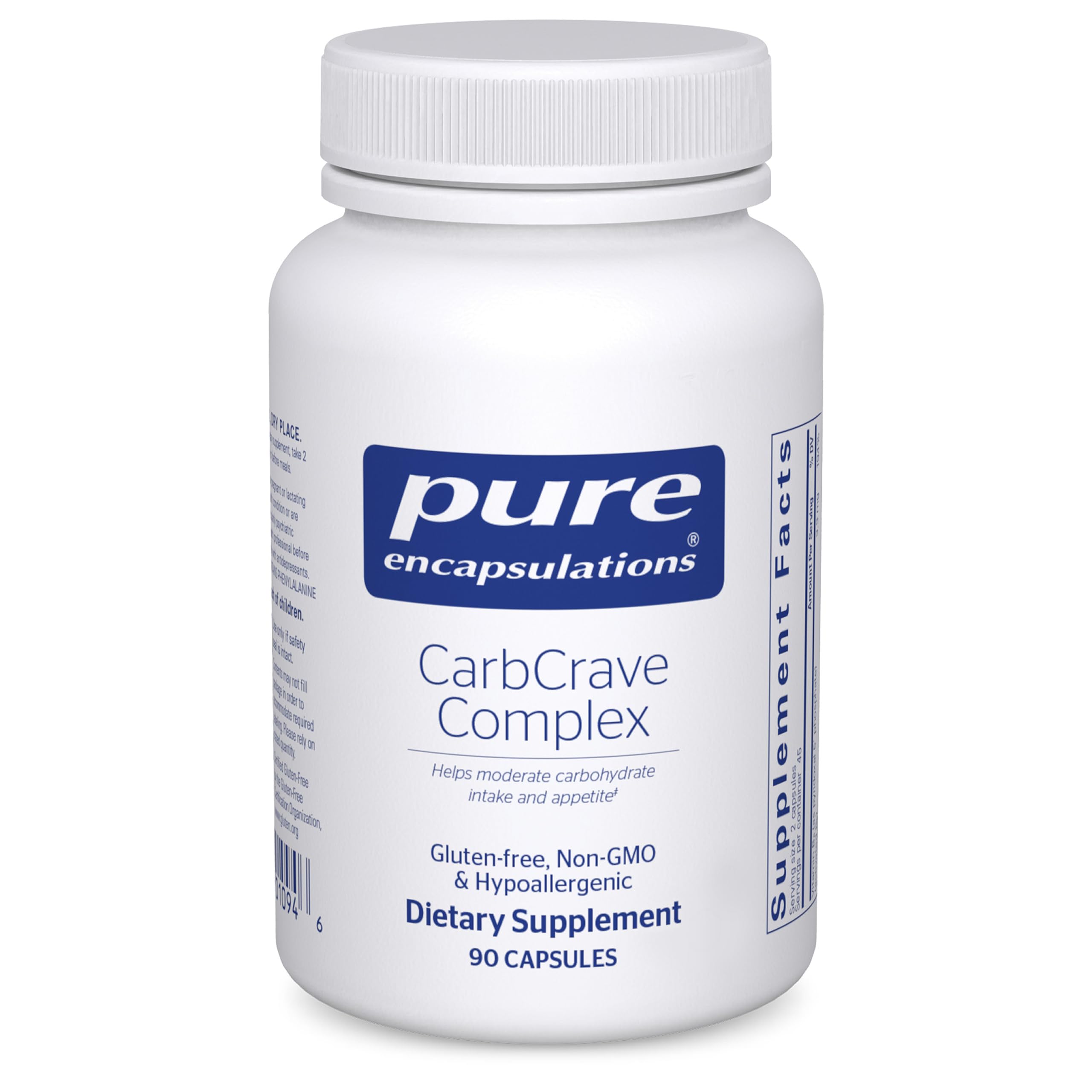 Pure Encapsulations CarbCrave Complex, bouteille visible, soutien potentiel à l'appétit.